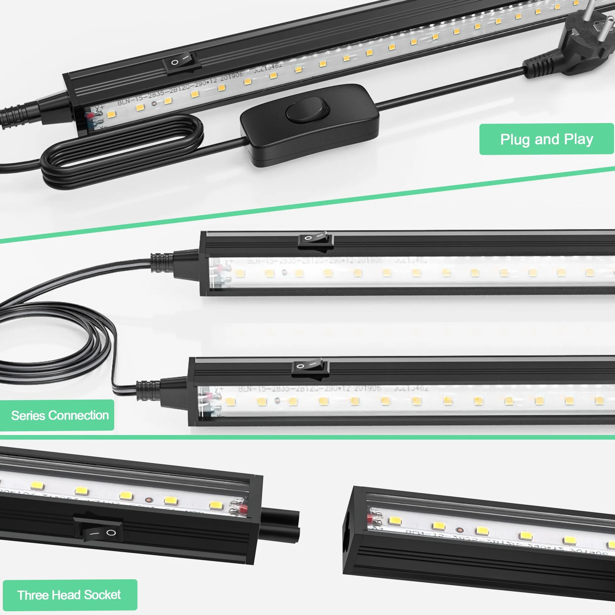 T5 Żarówki do uprawy roślin pokojowych, pełne spektrum światła, 30 cm LED do roślin, czarna kolorowa lampa LED do roślin, lampa fluorescencyjna z instalacją magnetyczną, Plug and