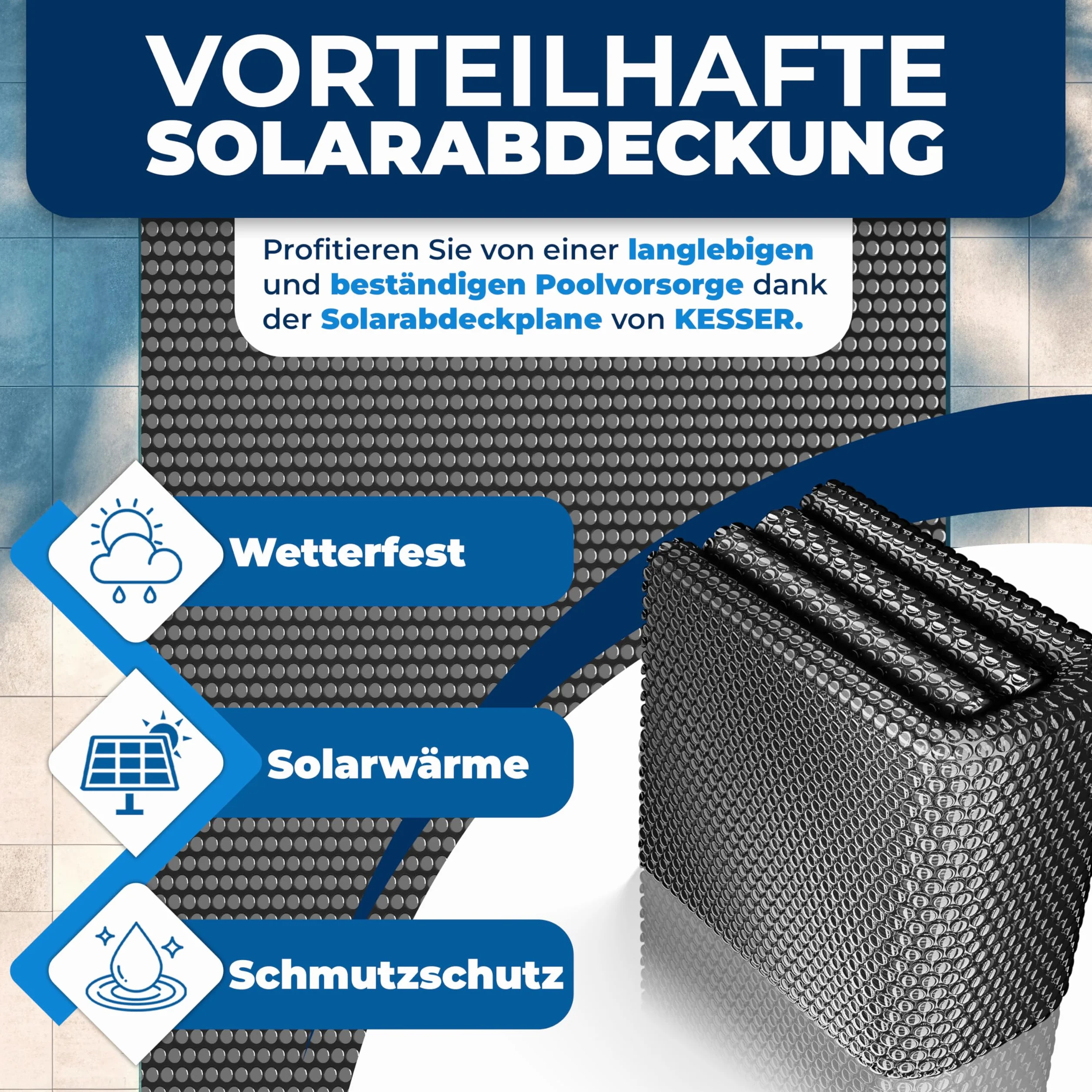 KESSER® Plandeka solarna do basenu, okrągła, Ø 366 cm, folia solarna o grubości 120 µm, plandeka solarna z możliwością przycięcia, folia solarna do podgrzewania wody