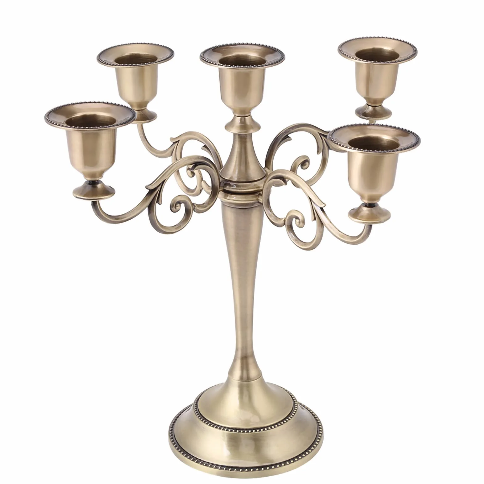 Wakects świecznik 5 ramion metalowy świecznik styl europejski świecznik dekoracyjny styl vintage na kolację świeca, ślub, imprezy, Boże Narodzenie 27 x 26 cm(Brąz)