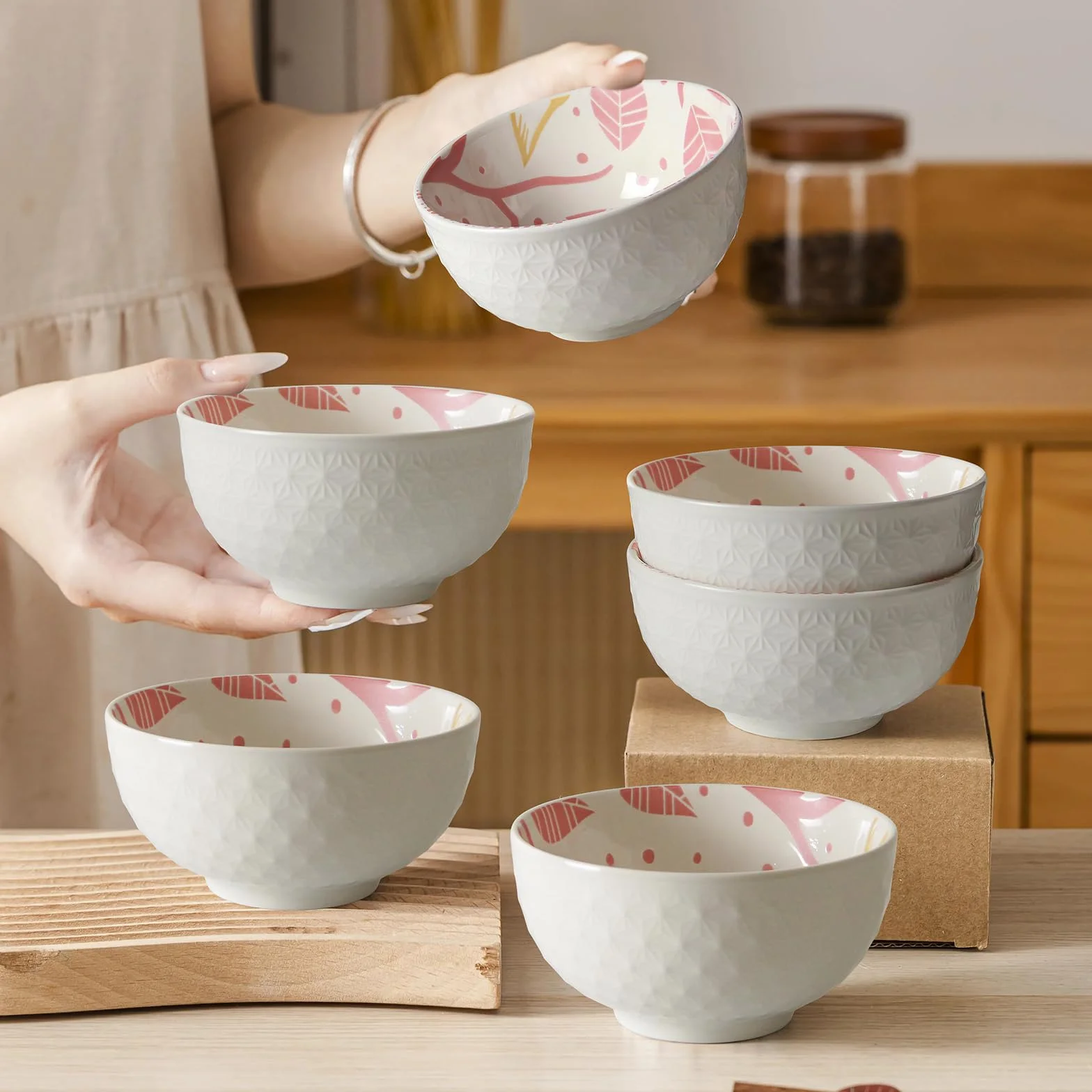 AOOSY Porcelanowa miseczka do musli, zestaw misek deserowych, 350 ml, miska na ryż, miska na zupę, miska do sałatek, porcelanowych misek ceramicznych, do sałatek, zup, ramenu, ryżu, zestaw 4 sztuk