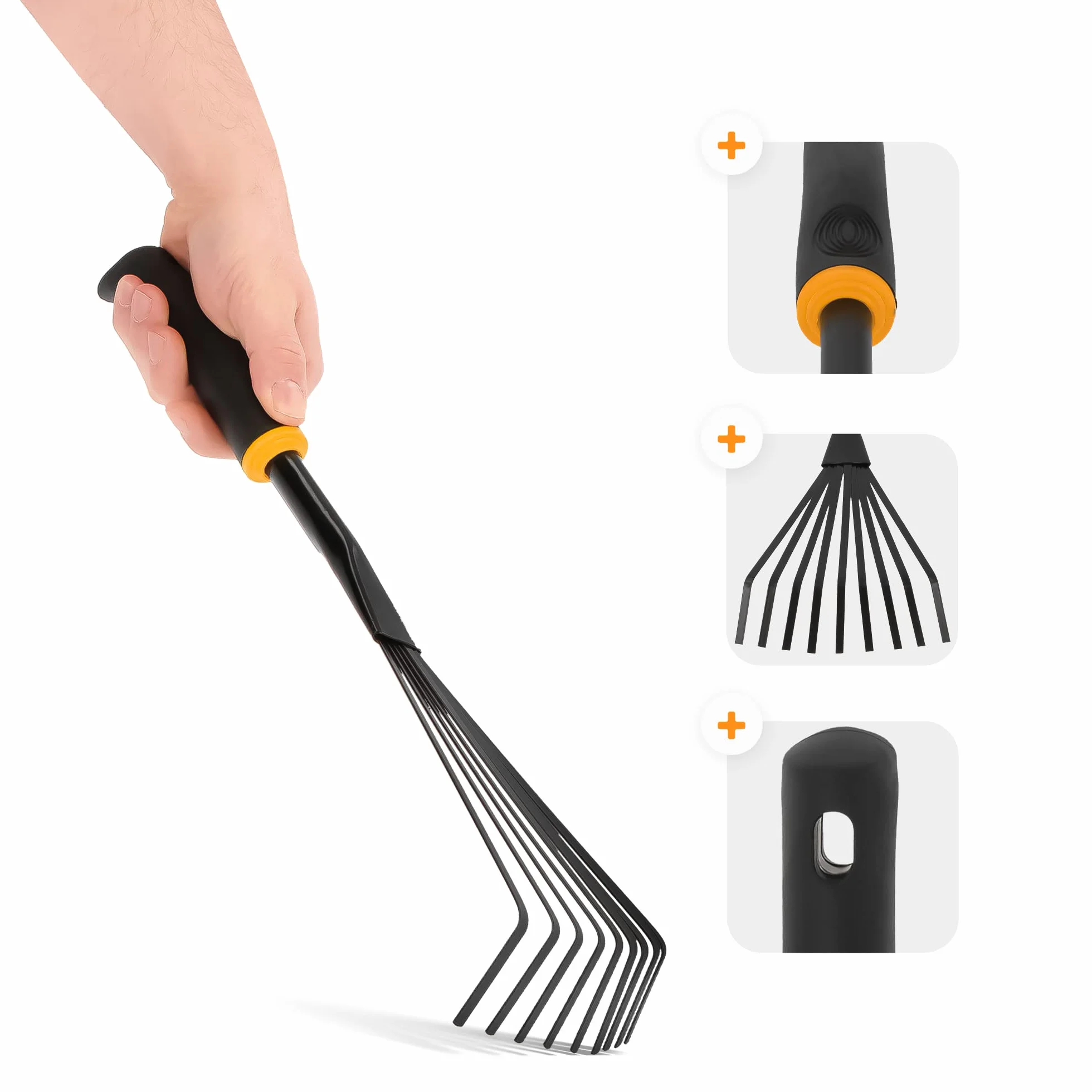 Grabki Ogrodowe Małe 9 Zębów Szerokość Robocza 14 cm Antypoślizgowy Uchwyt Ergonomiczny Do Trawy Do Liści Wysokiej Jakości Stal Nierdzewna