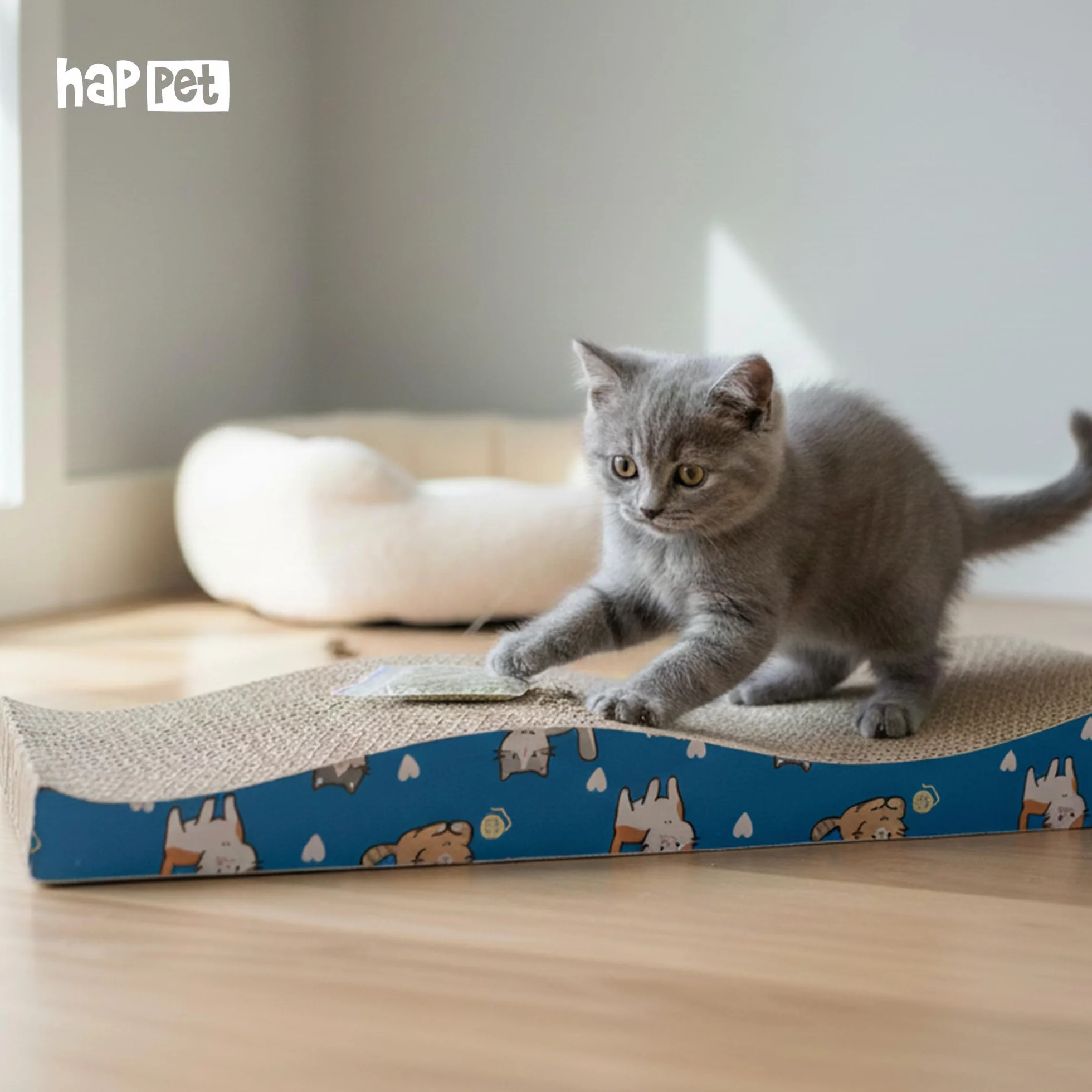 HAPPET Drapak Kartonowy NALA 43×12,5×4,5 cm z Kocimiętką i Sznurkiem Do Zawieszenia