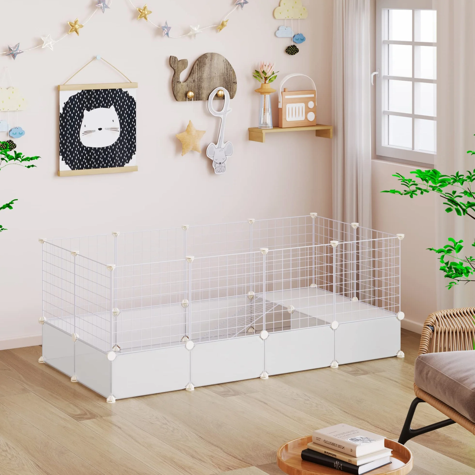 EUGAD Wybieg dla królików i świnek morskich – Kojec z twardym dnem 142 x 53 x 71 cm Biały
