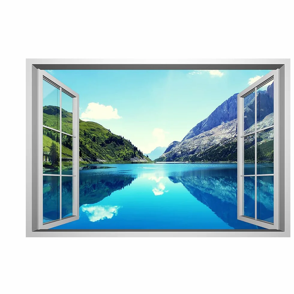Lichi 3D sztuczne okno rzeka widok góry sceneria naklejka ścienna mural sztuka kalkomania do dekoracji wnętrz