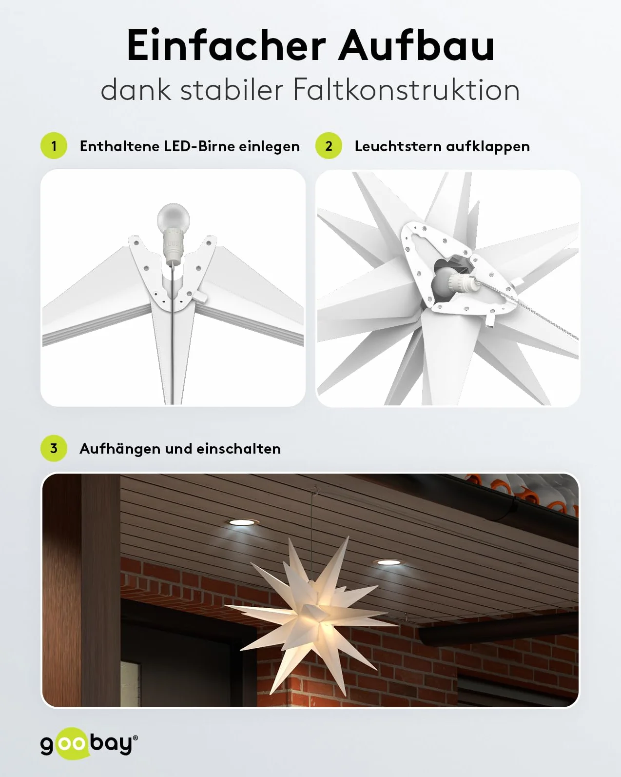 goobay 64789 Gwiazda bożonarodzeniowa LED 3D Ø 56 cm/gwiazda z 18 zębami i timerem/dekoracja bożonarodzeniowa/gwiazda LED zapewnia nastrojową atmosferę/transformator zewnętrzny 4,5 V/dekoracja