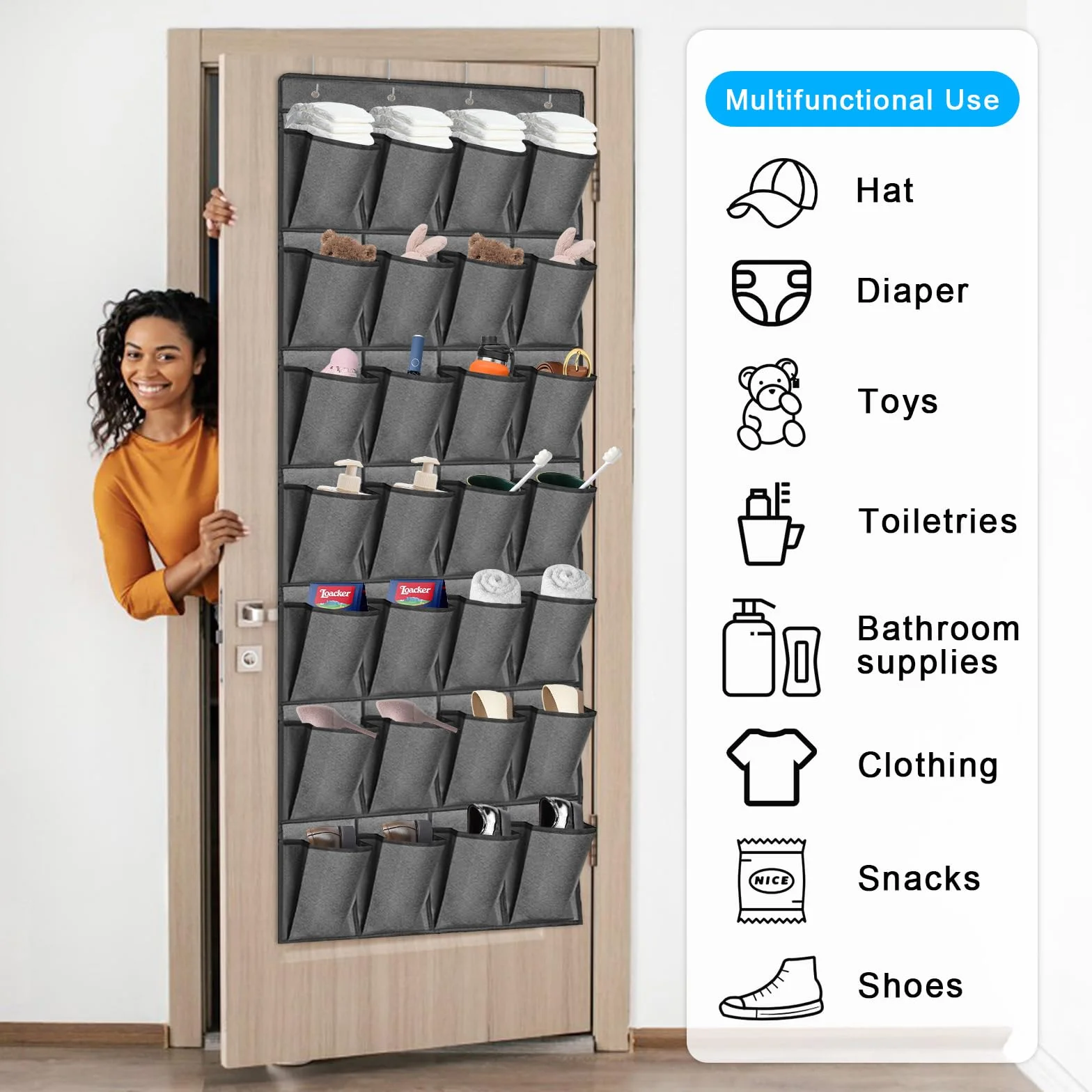 Wiszący organizer na buty z 4 haczykami i 28 kieszeniami, pasuje do 14 par, montaż ścienny