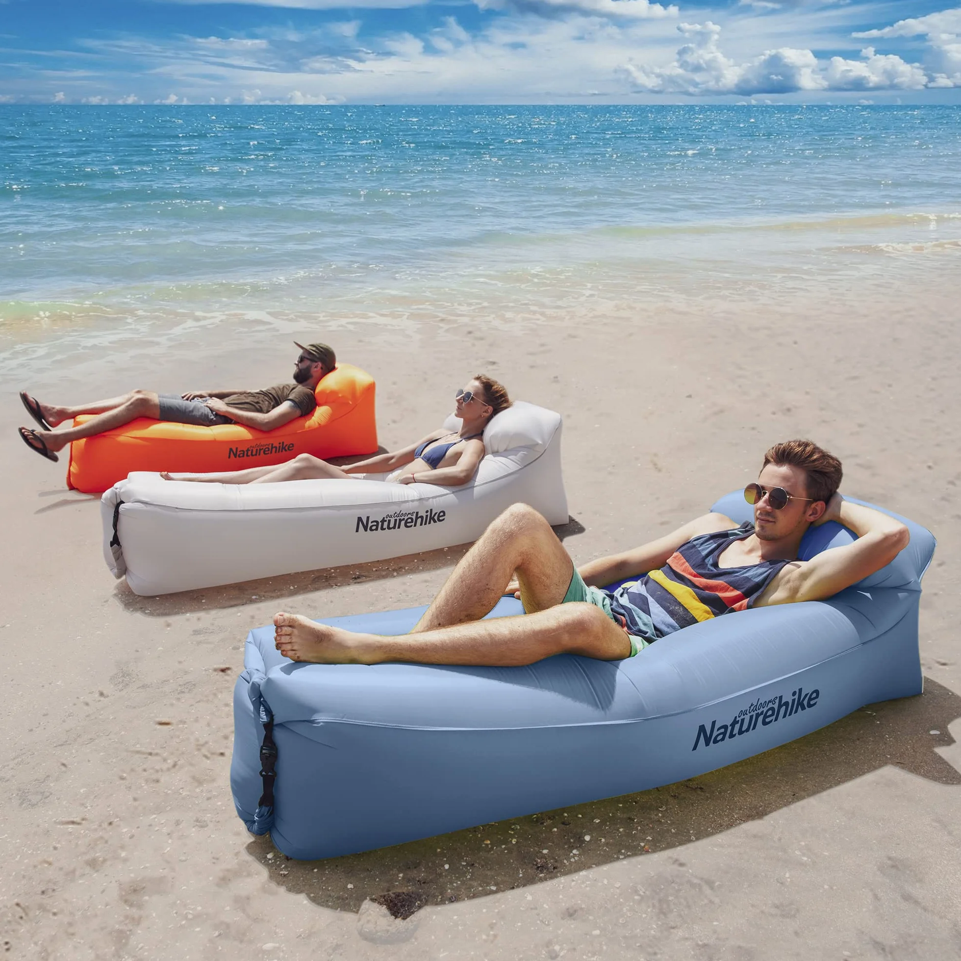 Naturehike Nadmuchiwany rozkładany fotel, wodoodporna nadmuchiwana sofa z przenośnym plecakiem, nadmuchiwane łóżko do kempingu, basenu (niebieski)