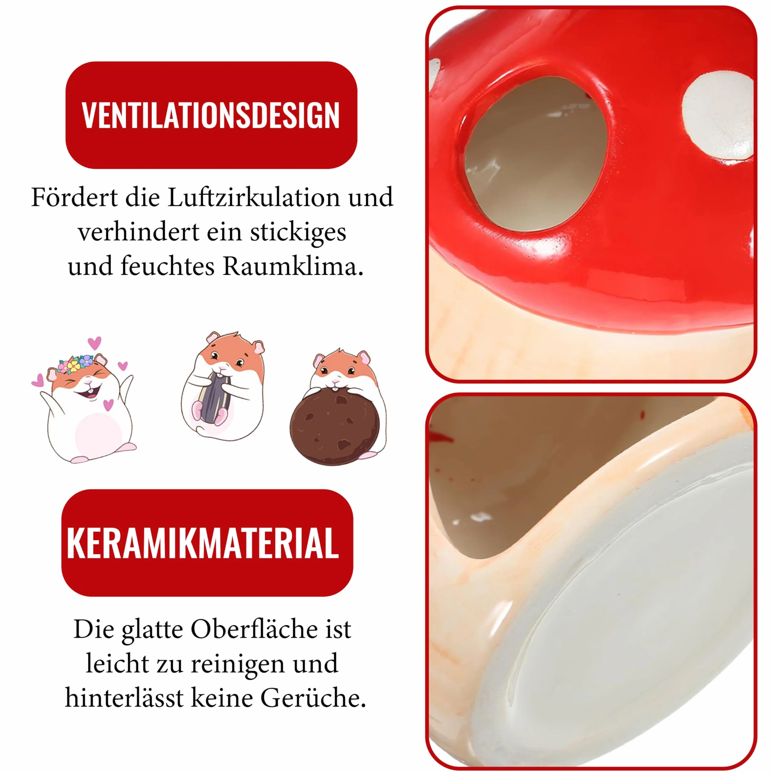 Ceramiczny domek dla chomików w kształcie grzyba, mały, dla myszy i szynszyli