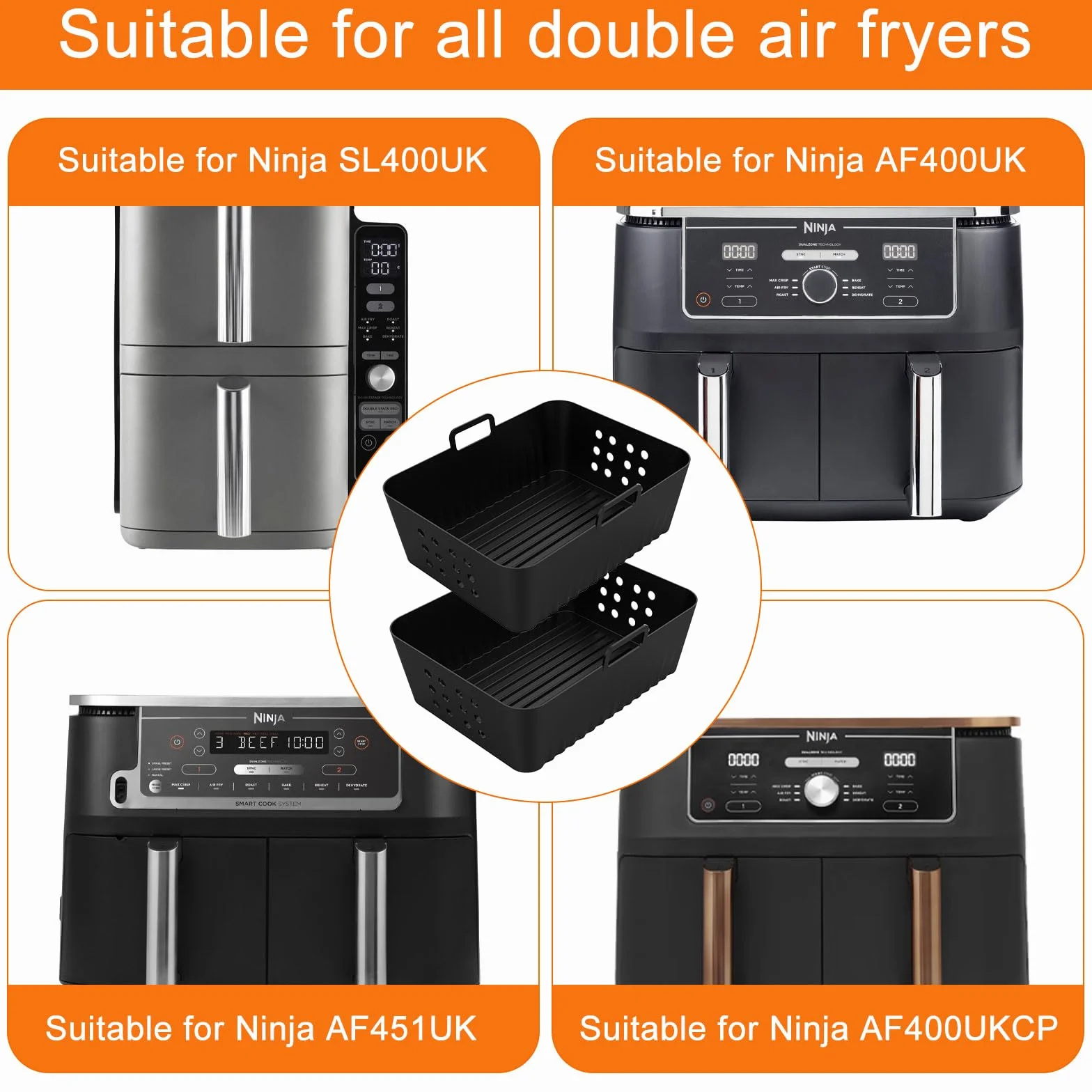 2 szt. Airfryer akcesoria do Ninja Foodi Max Dual Zone Af400eu Af300eu 9,5l, silikonowe wkładki Ninja do Foodi Max Double Stack Sl400eu, Airfryer silikonowa forma do frytkownicy na gorące powietrze