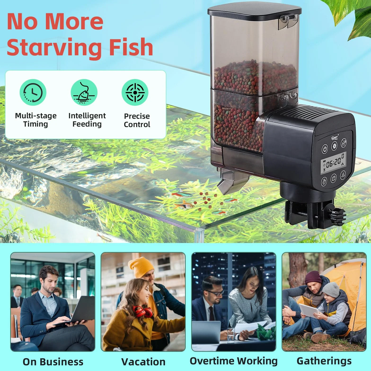 hygger Automatyczny dozownik karmy dla ryb, 350 ml, automatyczny karmnik do akwarium do stawu z wyświetlaczem LCD, kontroler Fish Feeder Automatic na weekend Holiday (nie zawiera baterii)