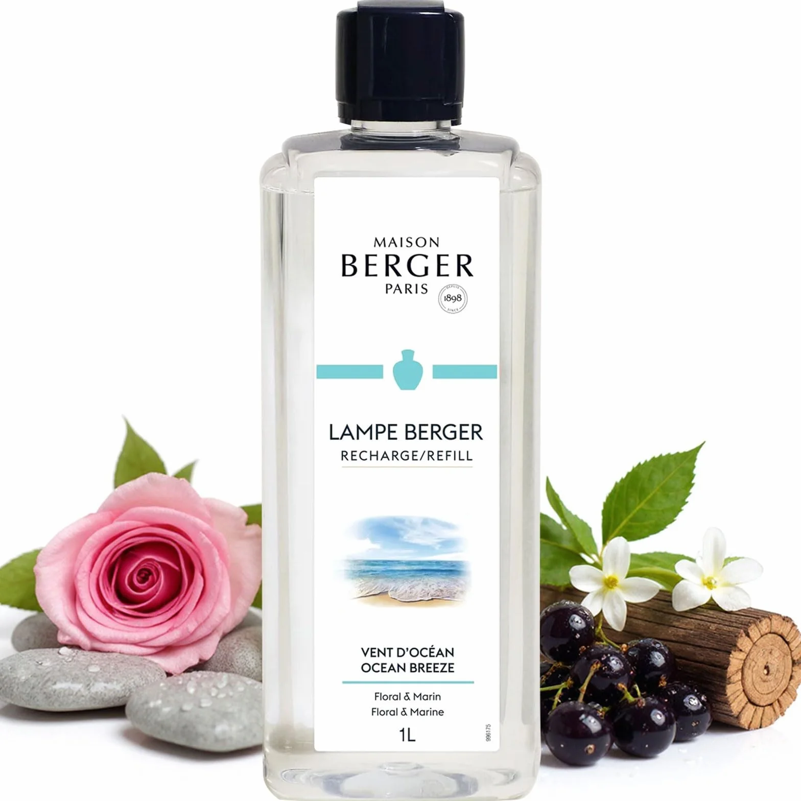 Maison Berger Wkład do lampy Berger Ocean Breeze - gotowy do użycia - Zapach i oczyszczanie - Delikatny, równomierny i długotrwały zapach - 1 l