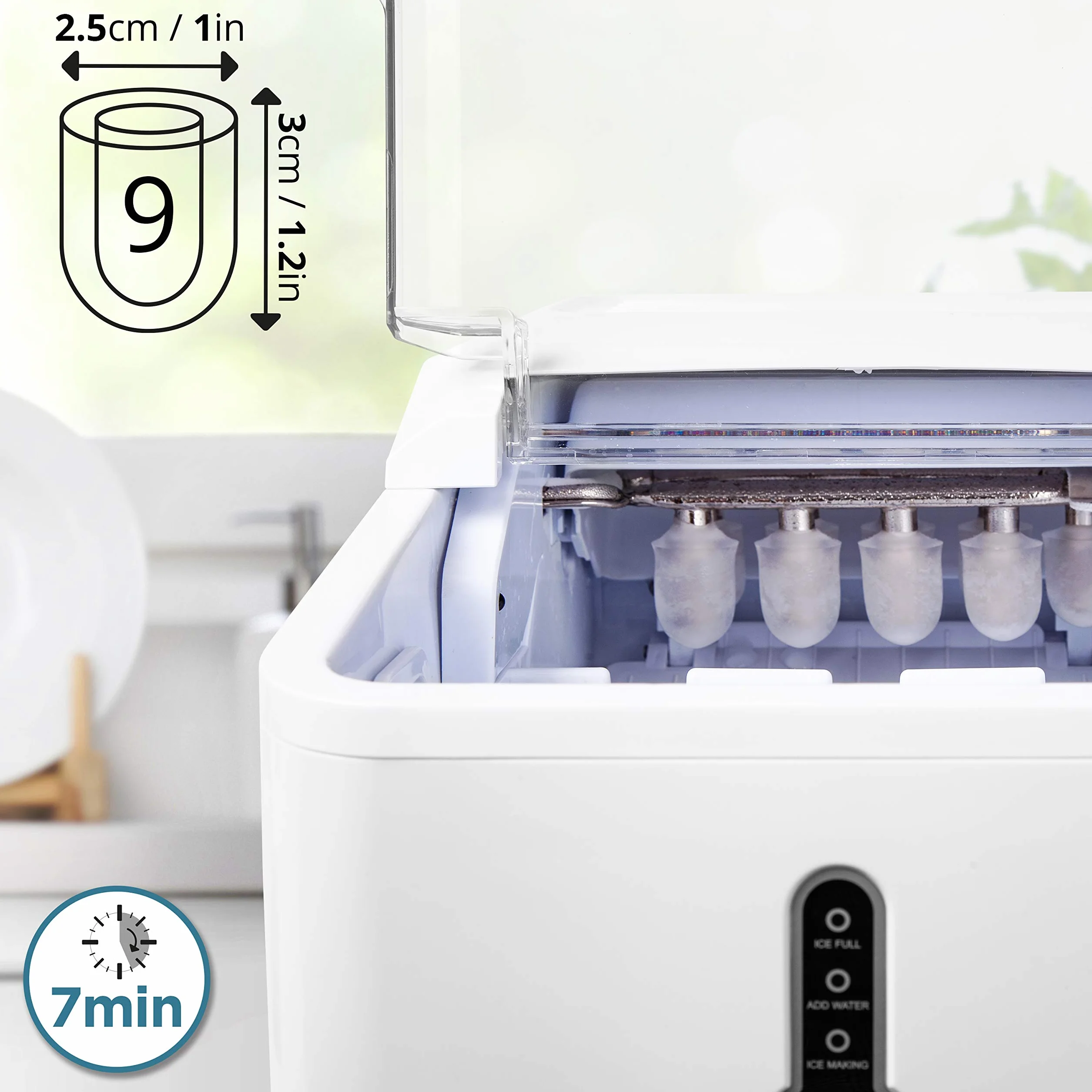 Duronic ICM120 Automatyczna kostkarka do lodu elektryczna | 9 kostek w 7 min | 12 kg lodu na dobę | zbiornik na wodę 1,5l kszyczek i szufelka do wyciągania gotowych kostek | bez podłączenia do wody