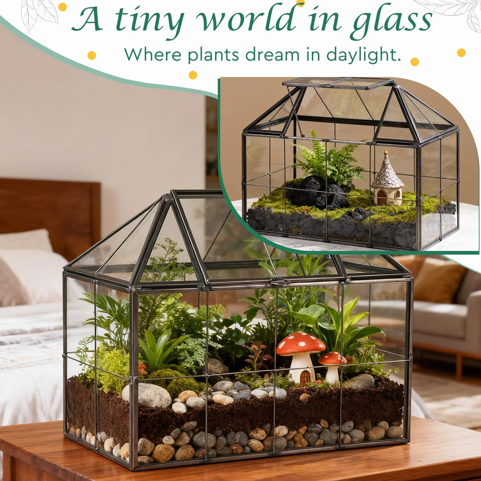 EFUTURETIME Mini szklarnia, parapet okienny, szklany 23,3 x 13,6 x 18 cm, do roślin, terrarium, mały ogród butelkowy, "zrób to sam" (nie zawiera roślin) na sukulenty, kaktusy