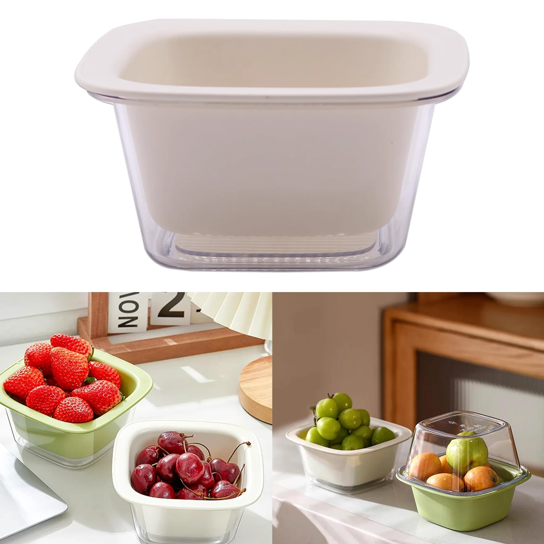 Sitko kuchenne, miska na owoce, warzywa, 2 w 1, mały plastik, dwuwarstwowy kosz sitkowy na makaron, spaghetti, jagody, sałatki, nadaje się na kemping, do użytku domowego, biały (biały)