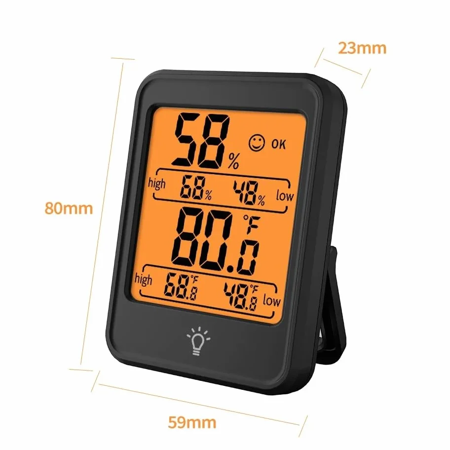 Cyfrowy termohigrometr z dużym ekranem LCD, wewnętrzny termometr z higrometrem, czarny