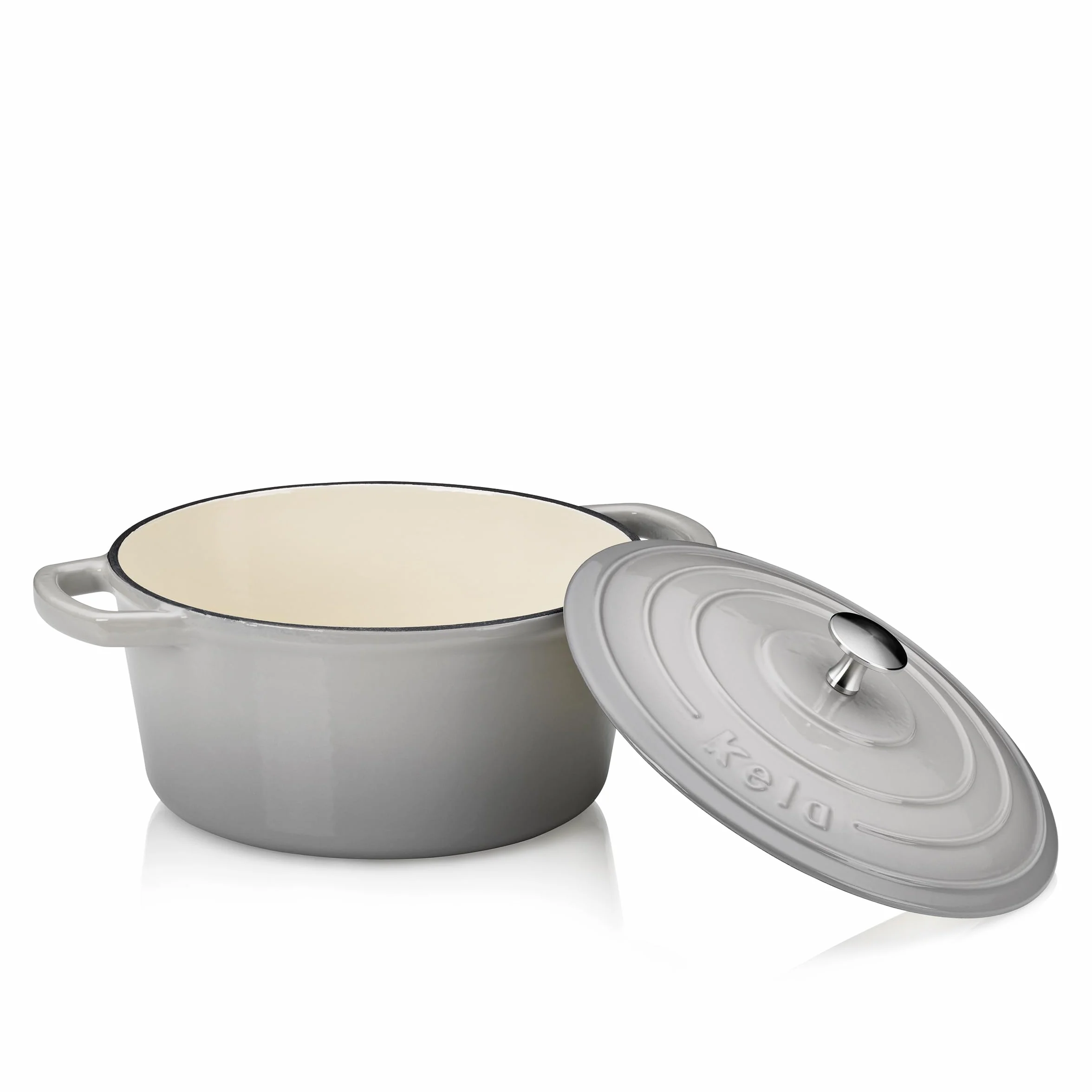 kela Calido, Ø 24 cm, 3,8 l, żeliwo, jasnoszare, okrągłe, dno do wszystkich kuchenek, emaliowane, odporne na temperaturę do 300°C, 12606
