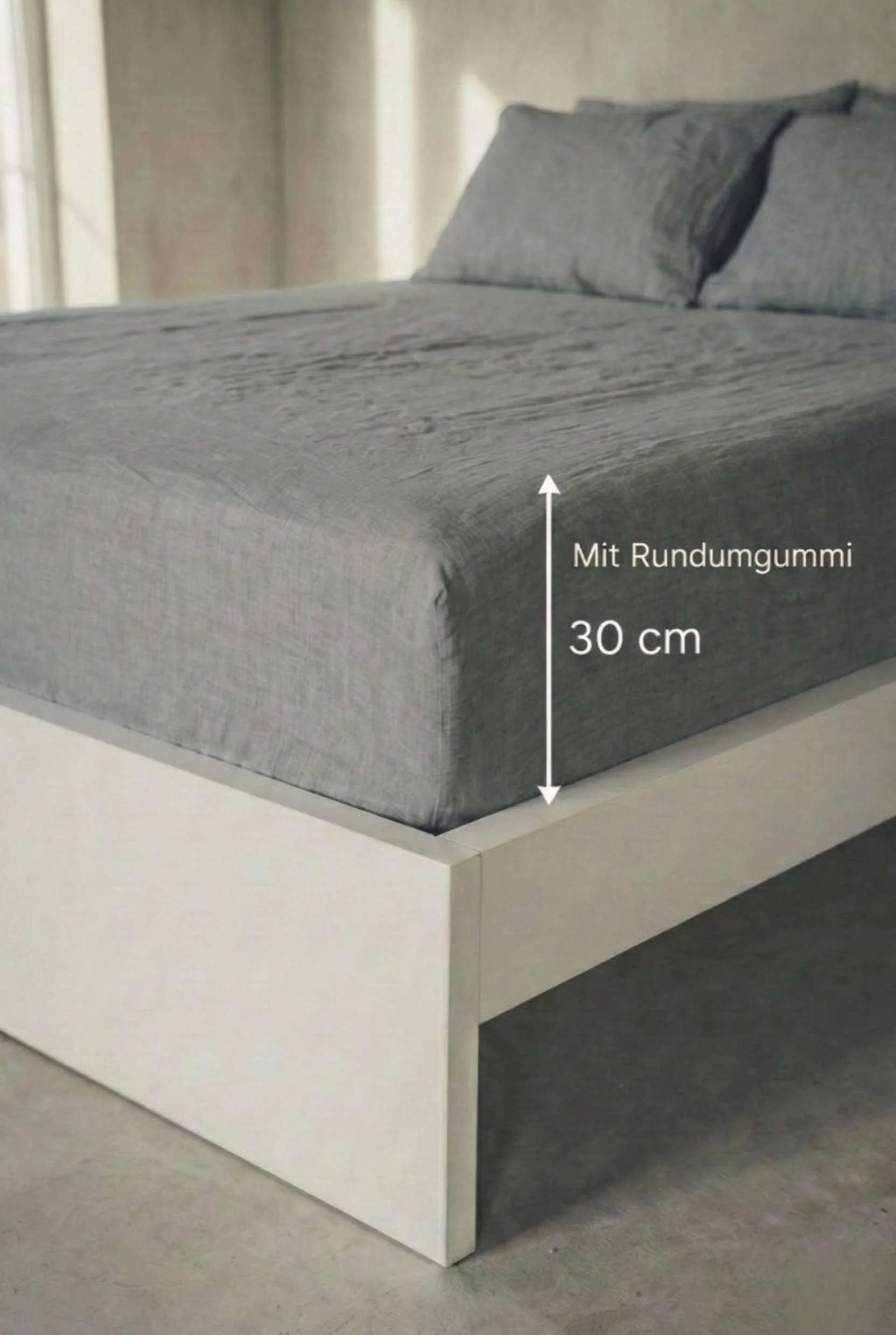 Prześcieradło z gumką ze 100% płótna Stonewashed – regulujące temperaturę, oddychające i bardzo delikatne z elastycznym obszyciem na całej długości
