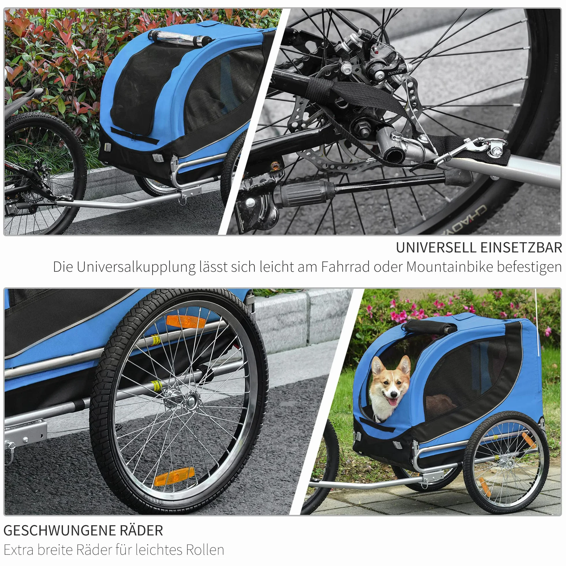 PawHut hondenfietskar fietskar hondendrager hondenfietskar blauw 130 x 73 x 90 cm