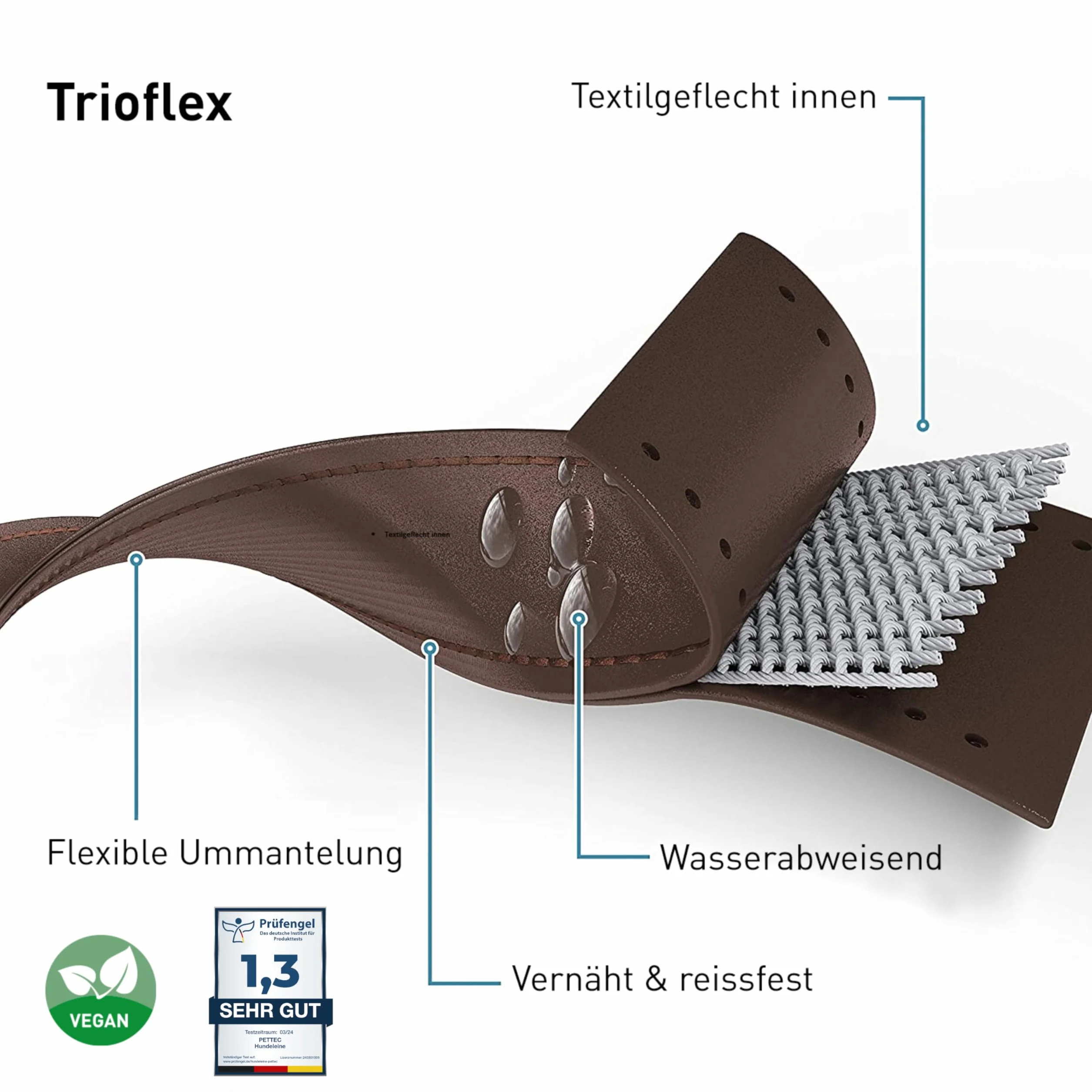 PetTec smycz dla psa 2 m i 10 m, dla psów o wadze do 60 kg, lekka smycz treningowa, smycz do ćwiczeń, smycz trekkingowa, regulowana, z materiału TRIOFLEX (podobnie jak Biothane), wodoodporna