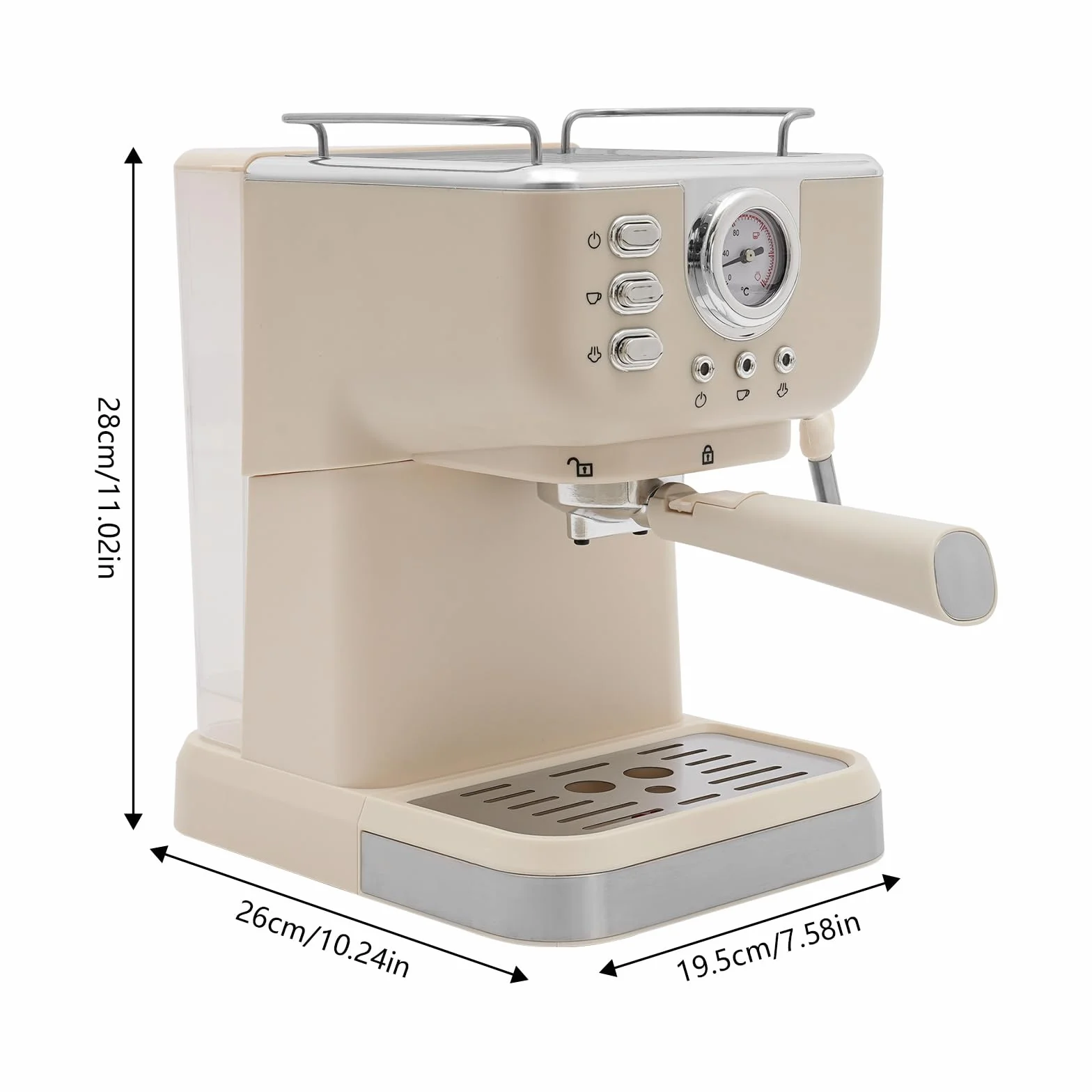 Ekspres do kawy ciśnieniowy, 1050W ekspresy do espresso, 20Bar ekspres do kawy, pojemność zbiornika na wodę 1,5L, zakres temperatur 92℃ ekspres do kawy Barista