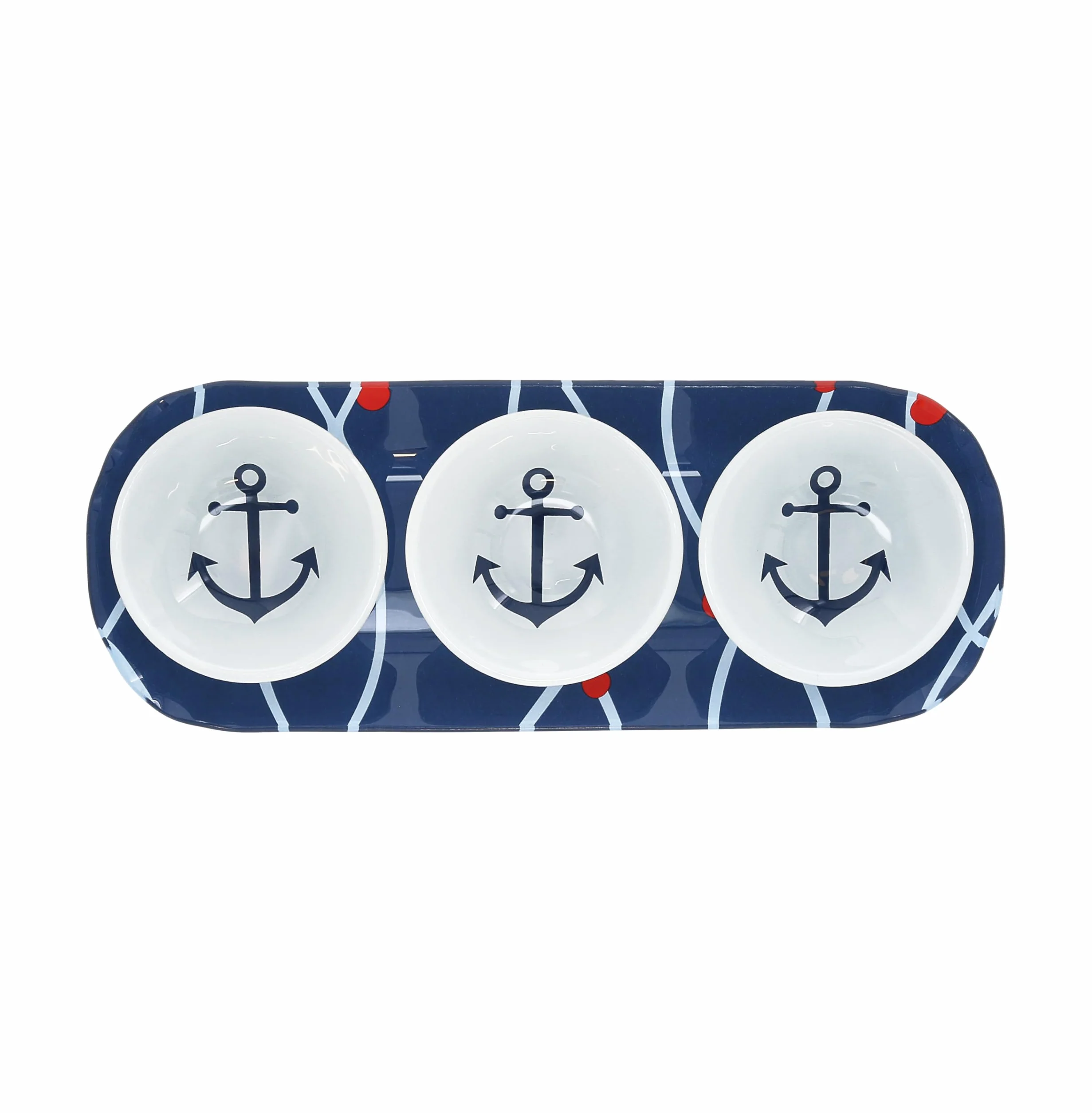 Pawilon - kotwica - 28 cm taca do serwowania z trzema miseczkami 56 ml zestaw vintage jezioro plaża łódź nabrzeże ocean wybrzeże kuchnia dekoracja naczynia do serwowania