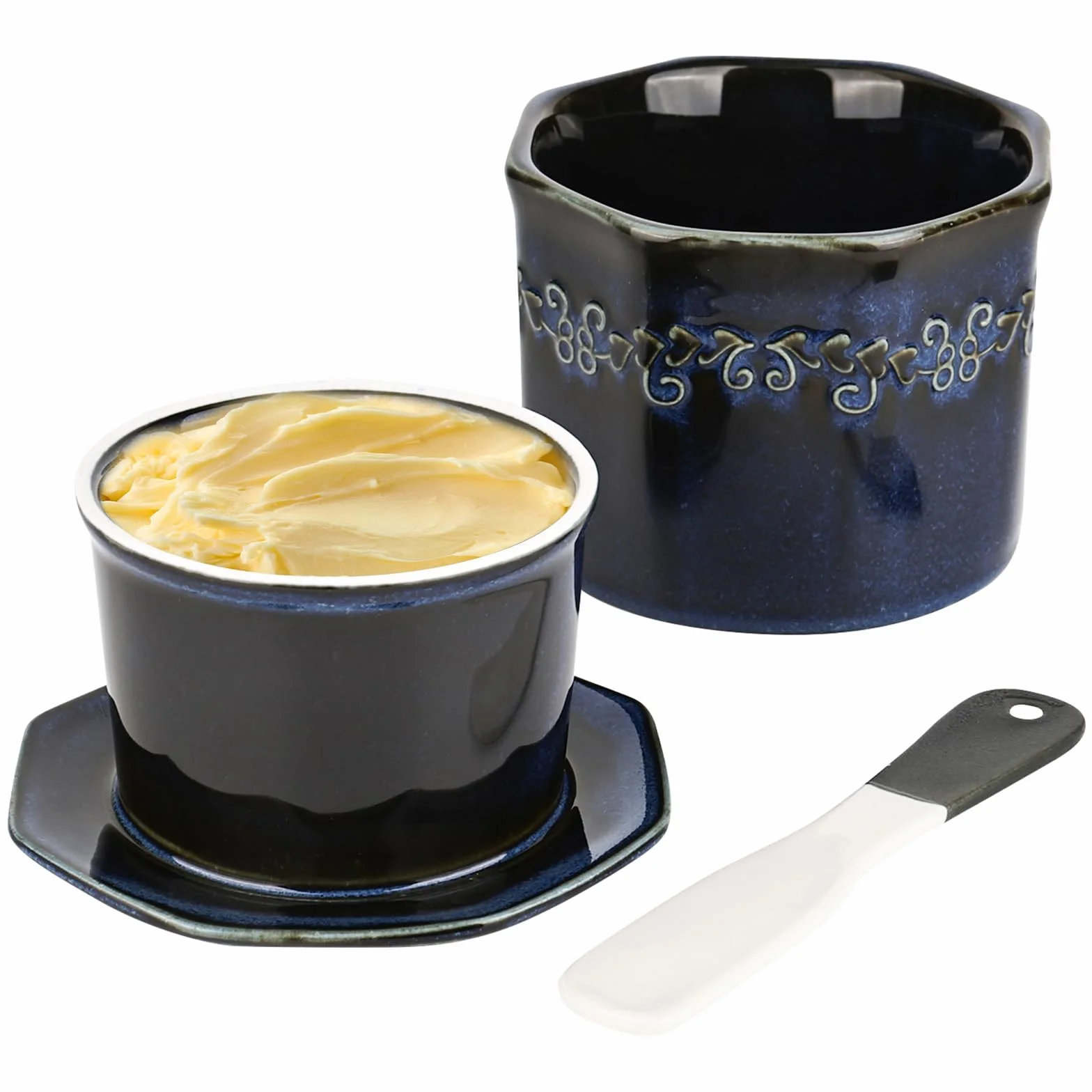 Francuska maselniczka, ceramika 250 g z nożem ceramicznym, chłodzona wodą z linią wodną, porcelana do kuchni