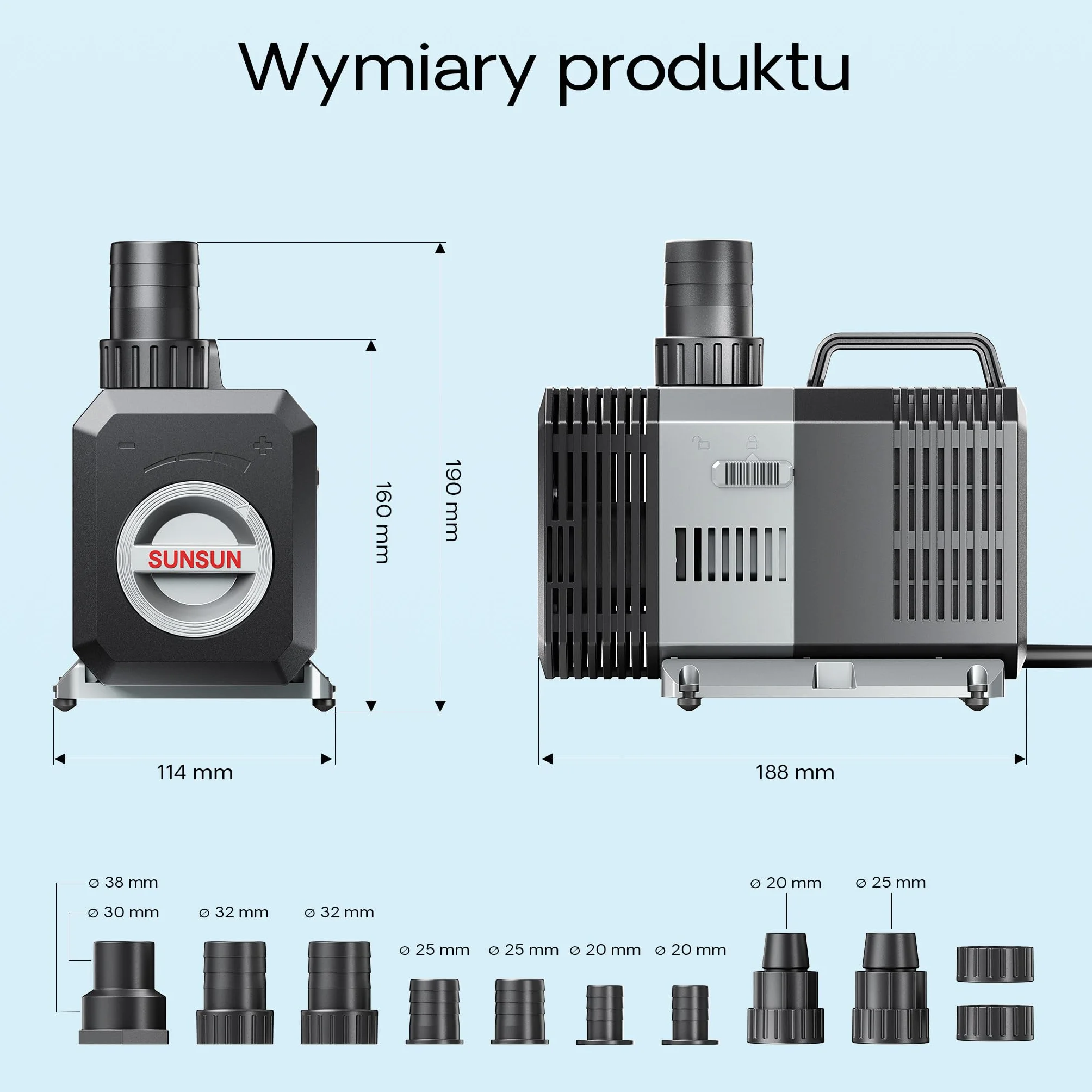 SunSun CTP-7000 Pompa umywalkowa SuperECO - 188 x 131 x 149 mm - maksymalny przepływ 7000 l/h / 50 W/maks. 4,6 m - z kablem 10 m - filtracja obiegowa odpieniacz wody ogród staw