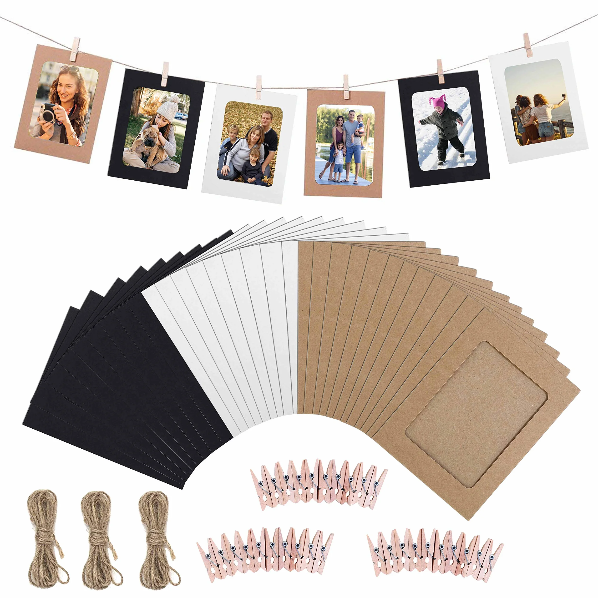 DIY papierowa ramka na zdjęcia z ramkami do zawieszania albumu z drewnianymi klipsami na ścianę z juty 30 sztuk dekoracja 3 kolory