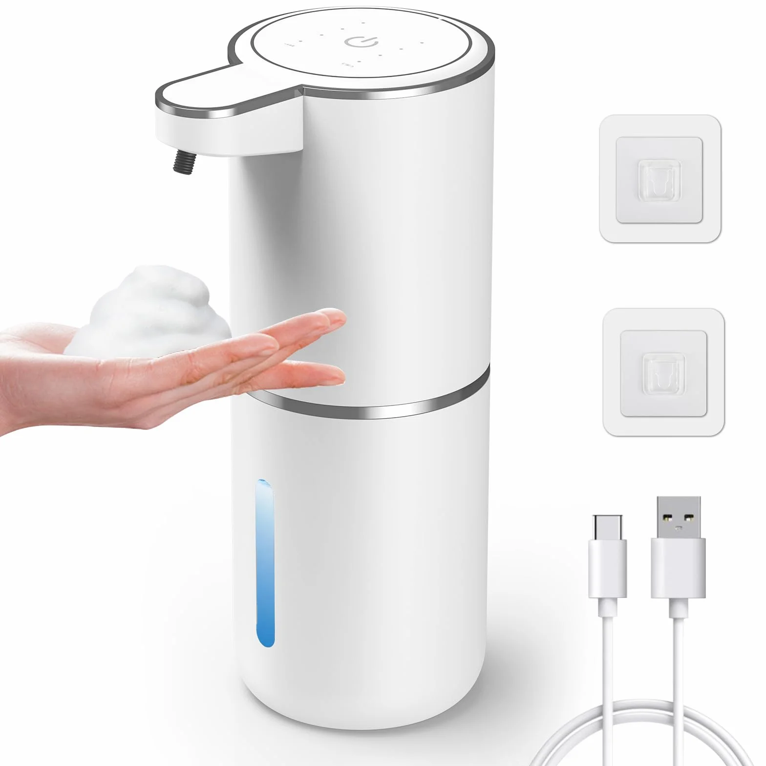 Automatyczny dozownik mydła, 380 ml, bezdotykowy, z możliwością ładowania, 4 poziomy regulacji, montowany na ścianie, elektryczny dozownik do rąk, wodoodporny, do kuchni i łazienki