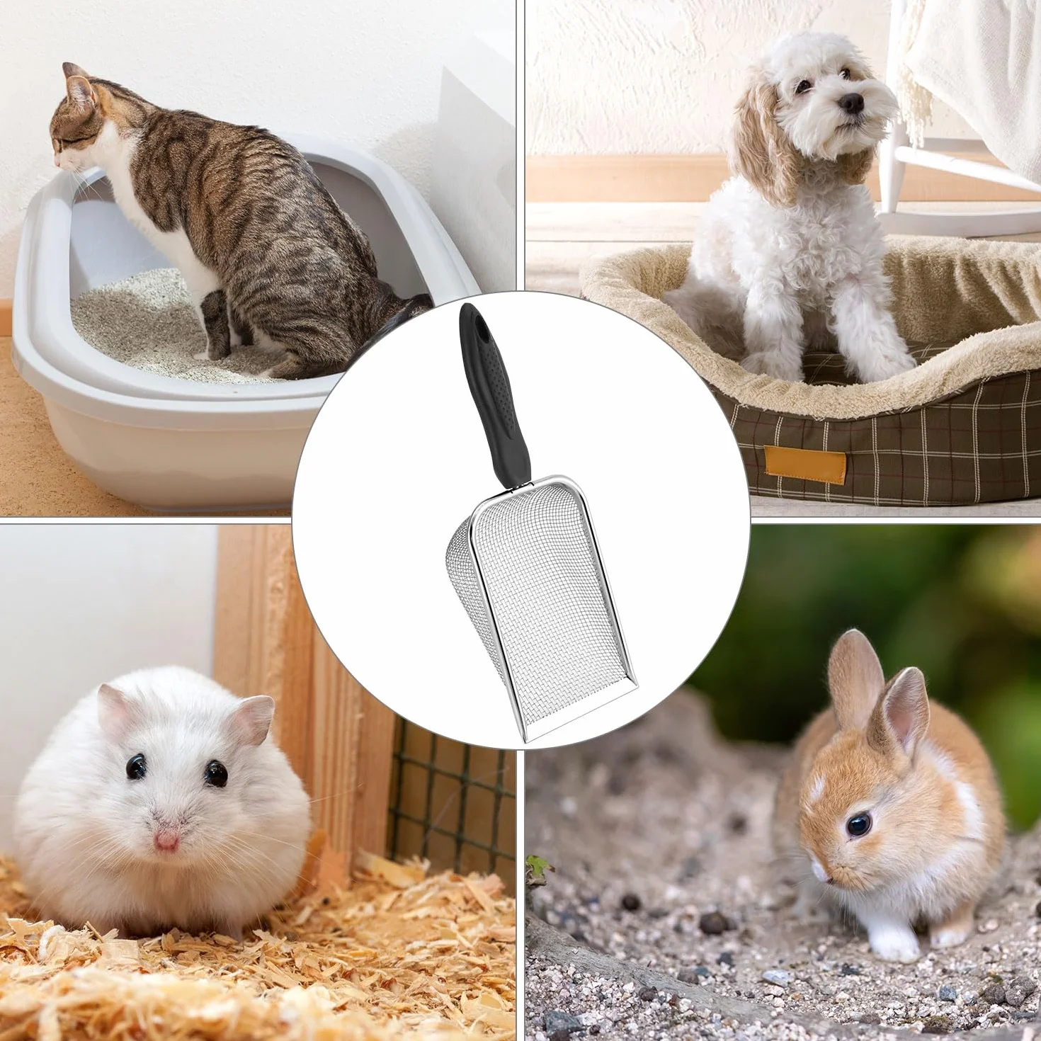 QWORK Sito z piasku ze stali szlachetnej 2 x 2 mm metalowa łopata do piasku
