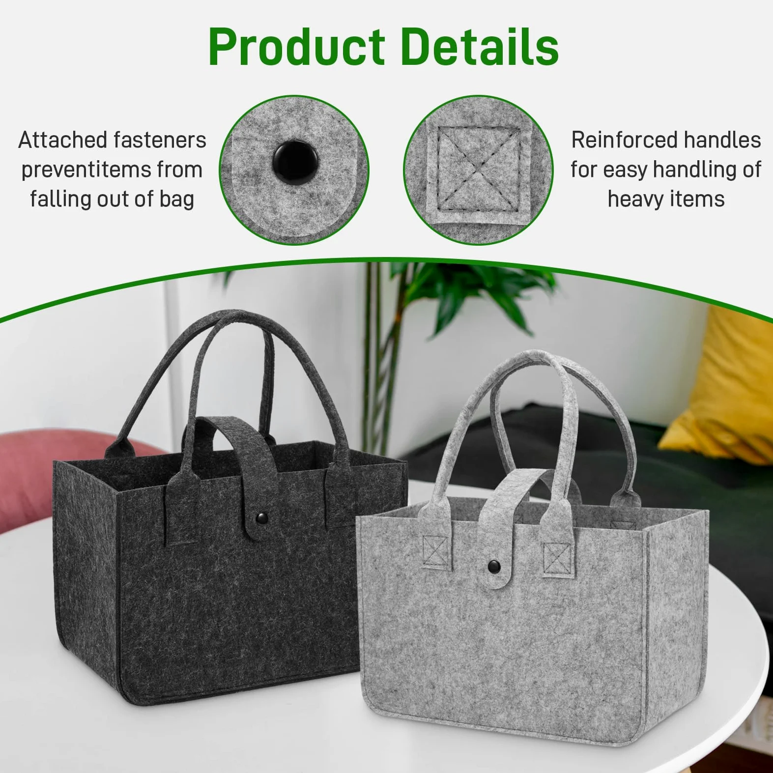 2 sztuki filcowa torba na zakupy, 30 x 20 x 18 cm, filcowa torba z uchwytem, składana torba filcowa na zakupy, wyjścia, do przechowywania, podróży, pikniku