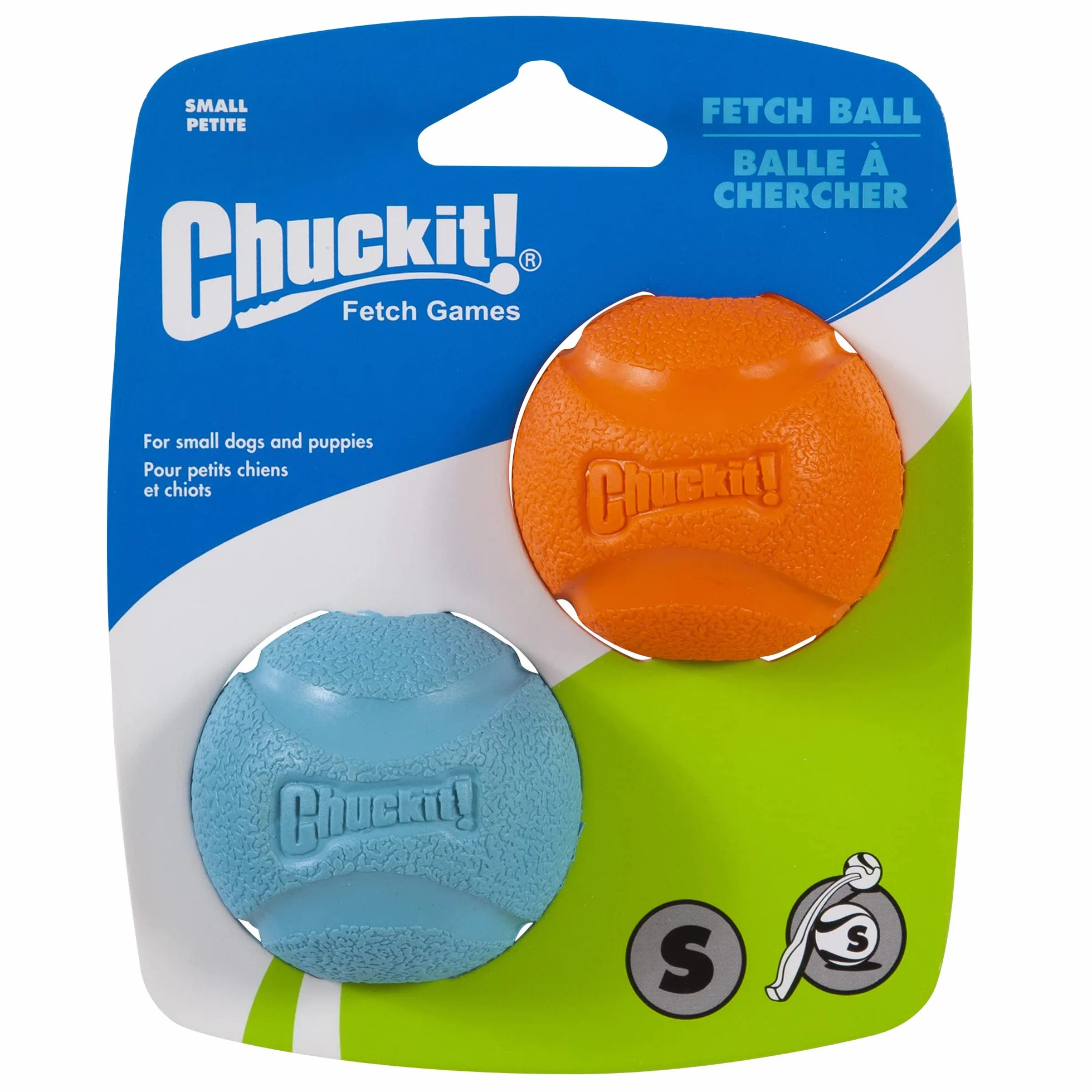 Chuckit! Fetch Ball zabawka dla psa, trwałe gumowe piłki dla psów, miotacz wyrzutni, kompatybilne interaktywne zabawki dla psów na nudę, małe, opakowanie 2 szt