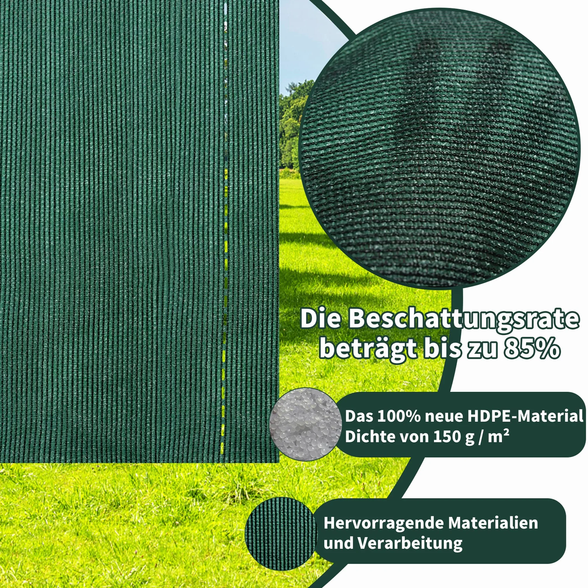 Aufun 1,5 x 10 m, ochrona przed wiatrem, osłona ogrodzenia, ochrona przed słońcem, siatka zacieniająca, osłona tenisowa z HDPE 150 g/m², tkanina zacieniająca do ogrodu, na balkon, ciemnozielona