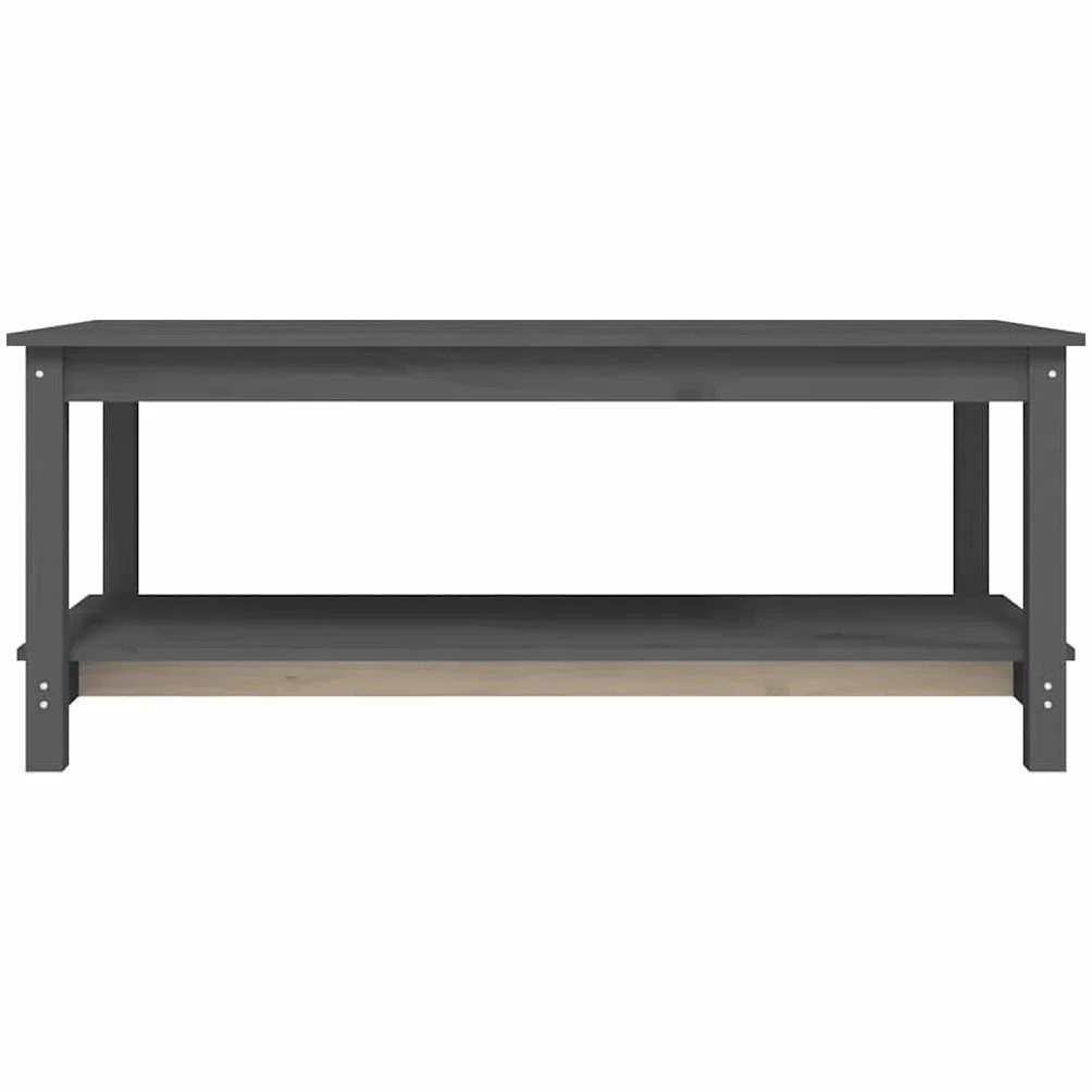 Générique Stolik kawowy z litego drewna sosna szary 110x55x45 cm | Dwupoziomowa konstrukcja, otwarta półka, stabilna rama, uniwersalne zastosowanie w salonie