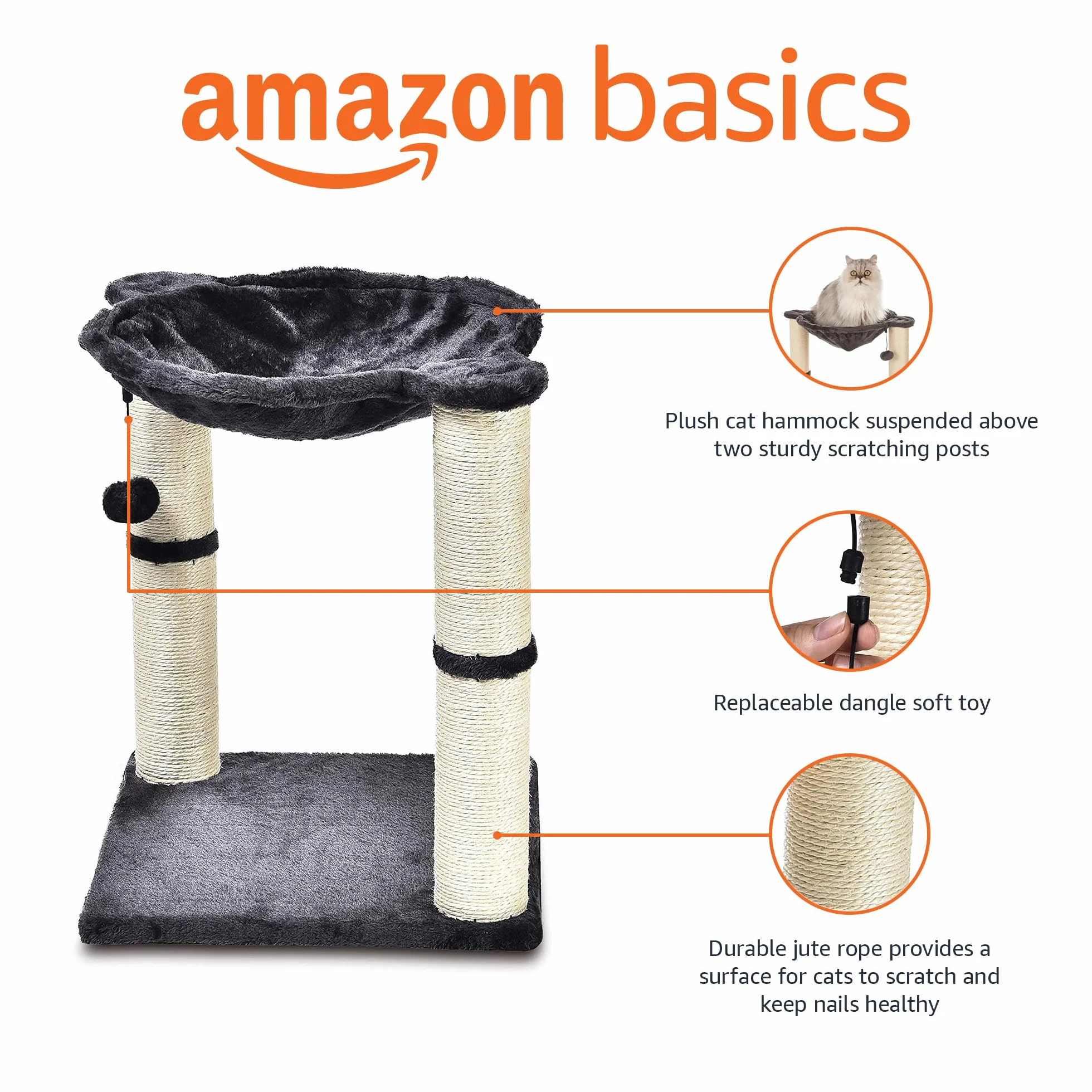 Amazon Basics Drapak dla kota z domkiem hamakiem łóżkiem 41 x 51 x 41 cm szary