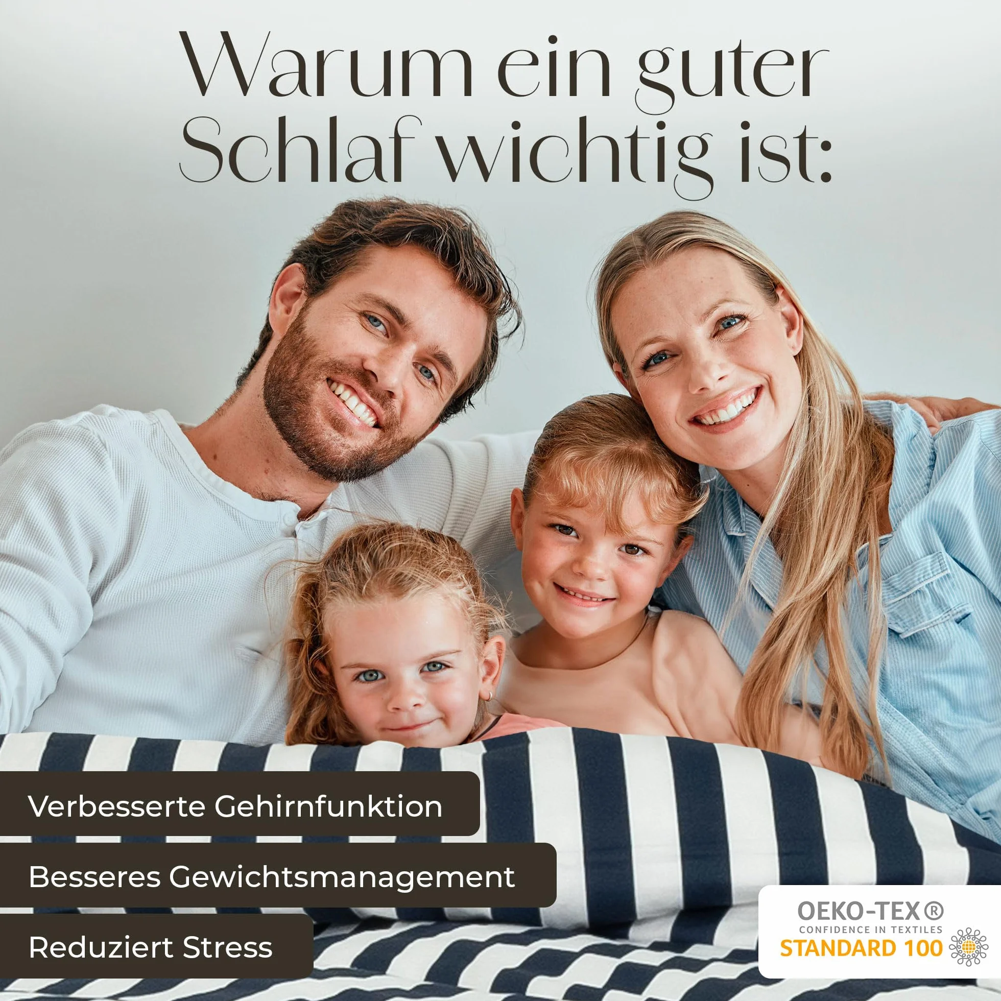 OMHU Satynowa pościel 135 x 200 cm, biało-granatowa, pościel z certyfikatem GOTS, przytulna pościel z bawełny organicznej, zestaw pościeli z 1 x poszwa na kołdrę 135 x 200 + 1 x satynowa poszewka na