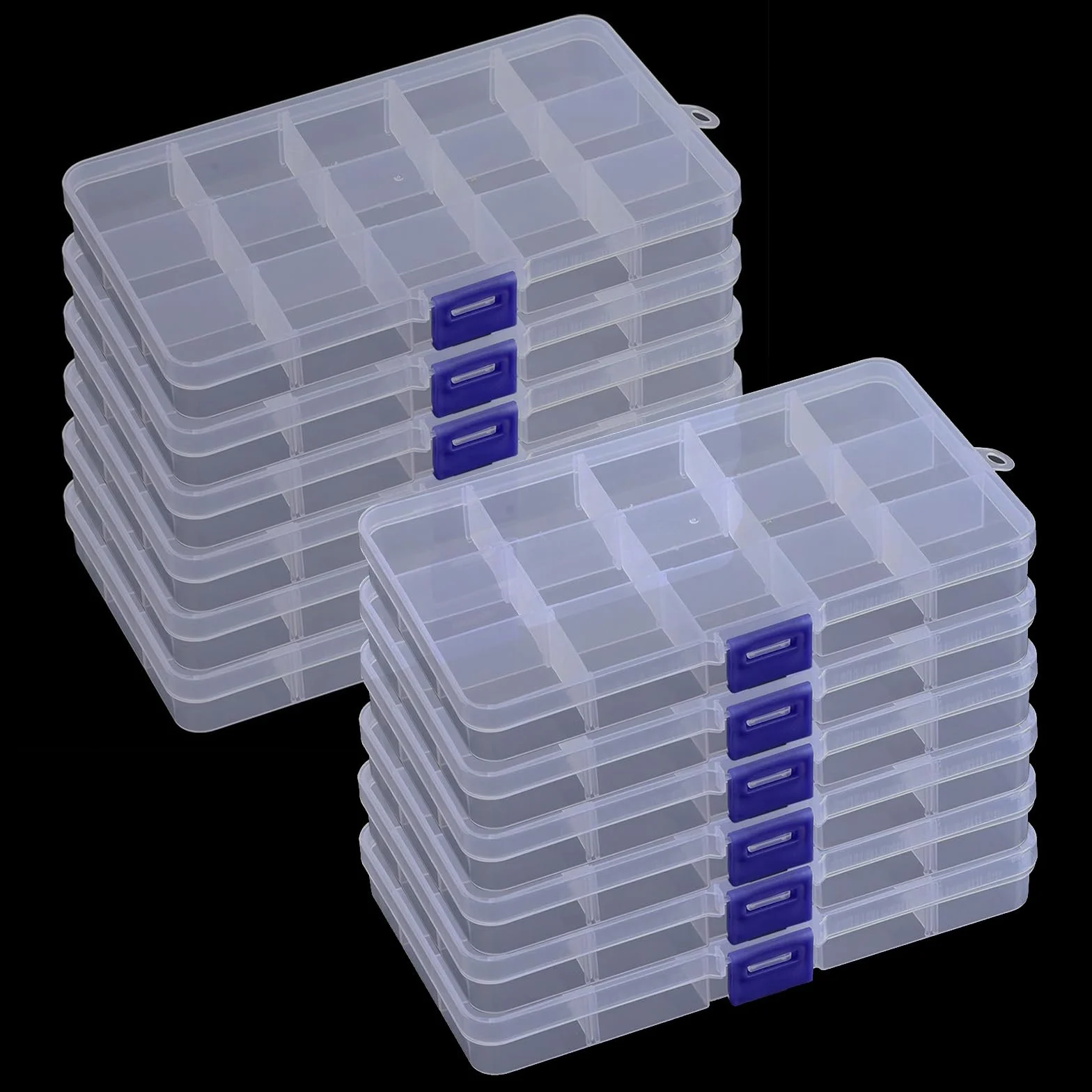 Pudełko do przechowywania, 12 sztuk, 15 przegródek, 17,3 x 9,8 x 2,3 cm, przezroczyste pudełka do przechowywania pereł ze zdejmowanymi ściankami działowymi, pudełka do sortowania małych części,