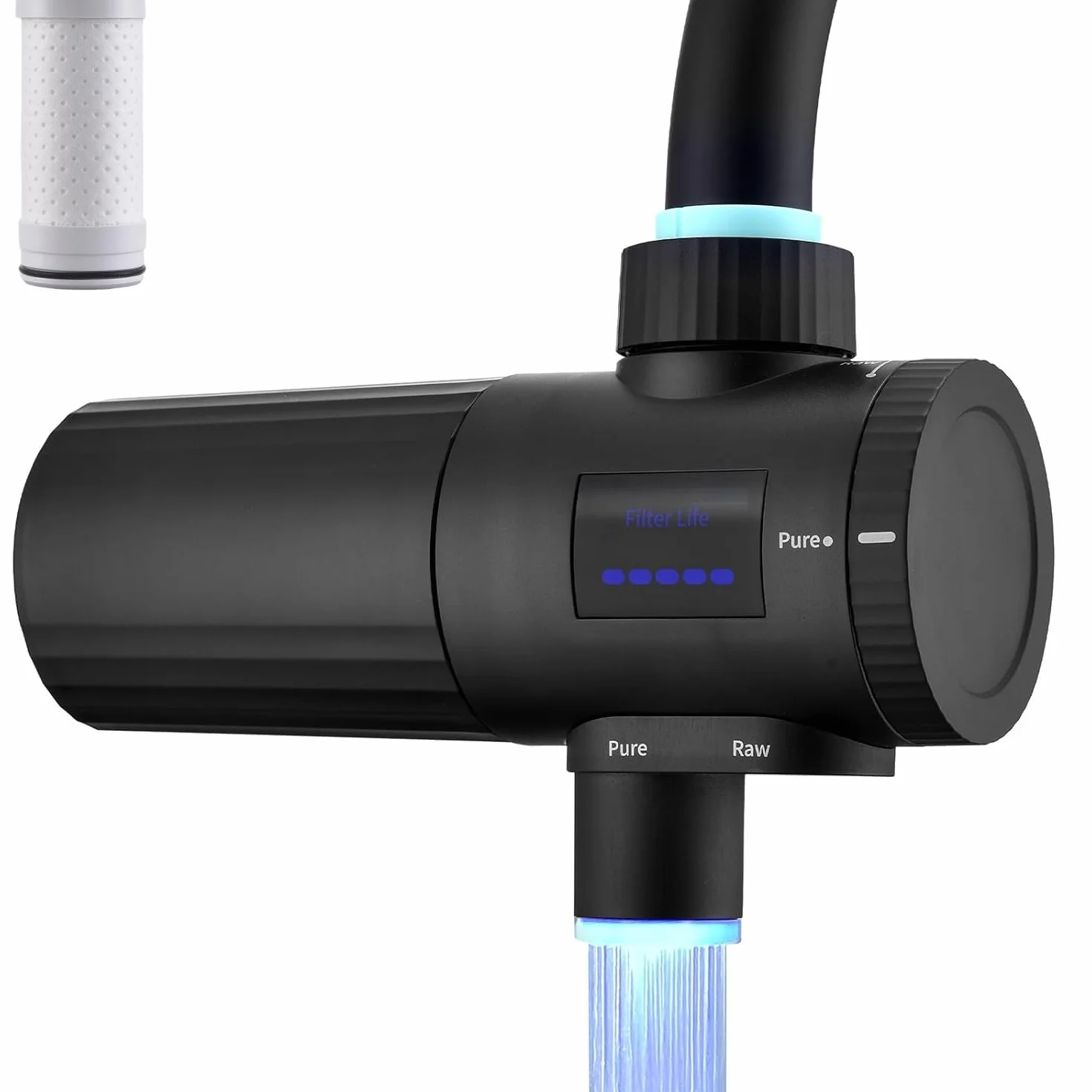 HOMELODY Filtr do wody pitnej do kuchni, usuwa chlor, metale ciężkie i kamień, poprawia smak, 12 x adapter, niebieskie światło i 1 filtr w zestawie, filtr wody kran 3.0 z wyświetlaczem LED