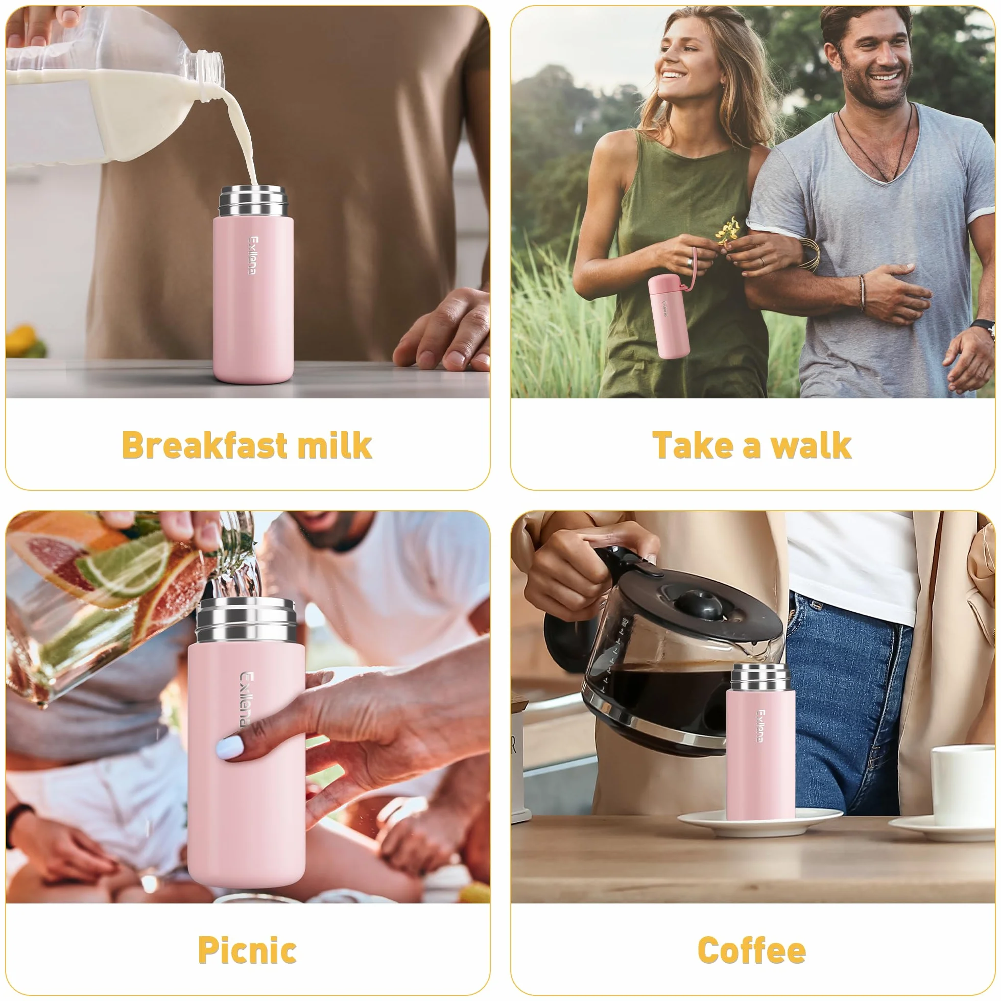 Exllena Mała piersiówka 150 ml, mini piersiówka do gorących lub zimnych napojów (różowa)