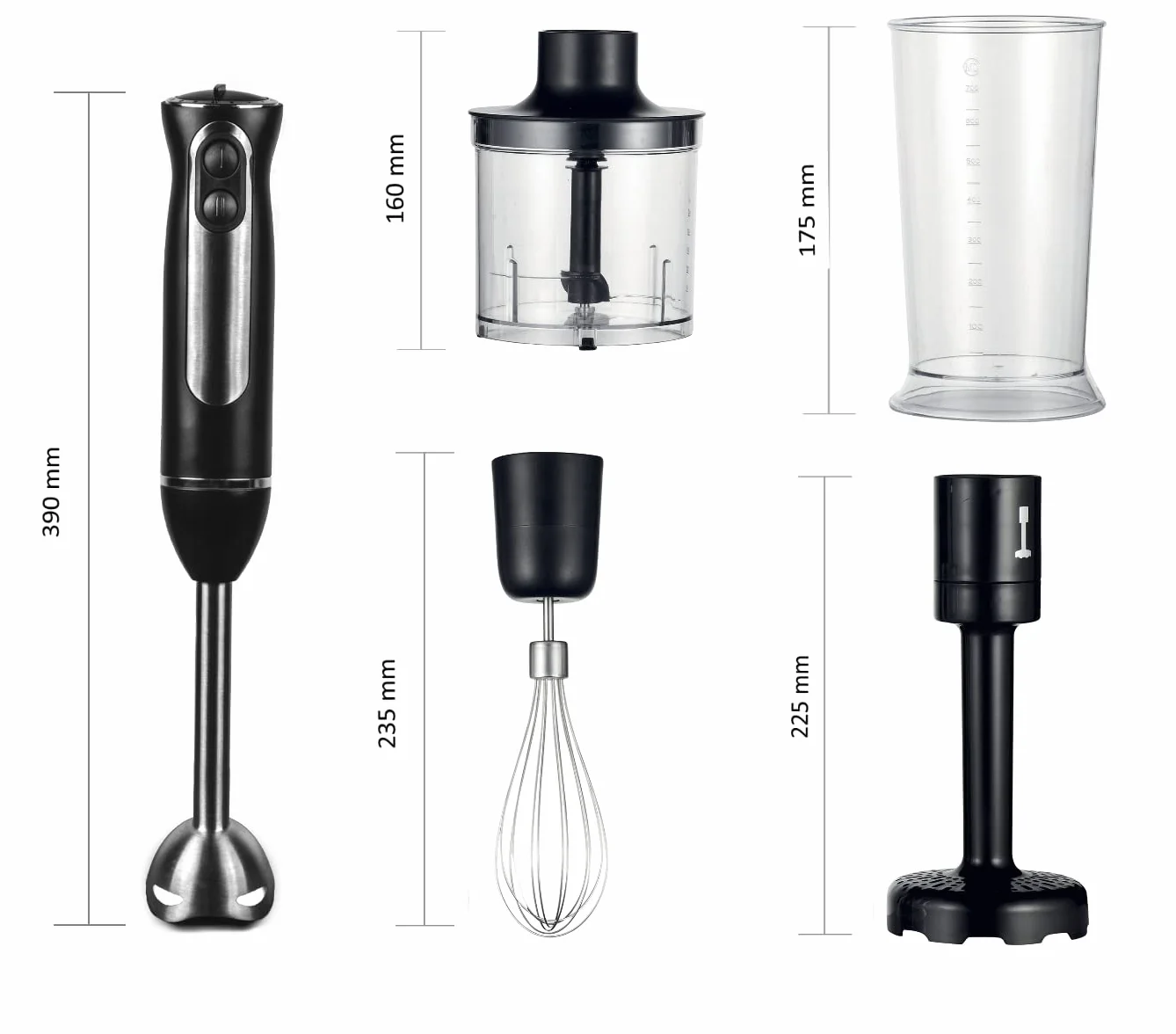 LITTLE BALANCE 8518 Speed Stainless Mixer Kit 600 Plus, 4 w 1 Mixer, siekacz, trzepaczka do ziemniaków, mikser ręczny, miarka, 600 W, stal nierdzewna