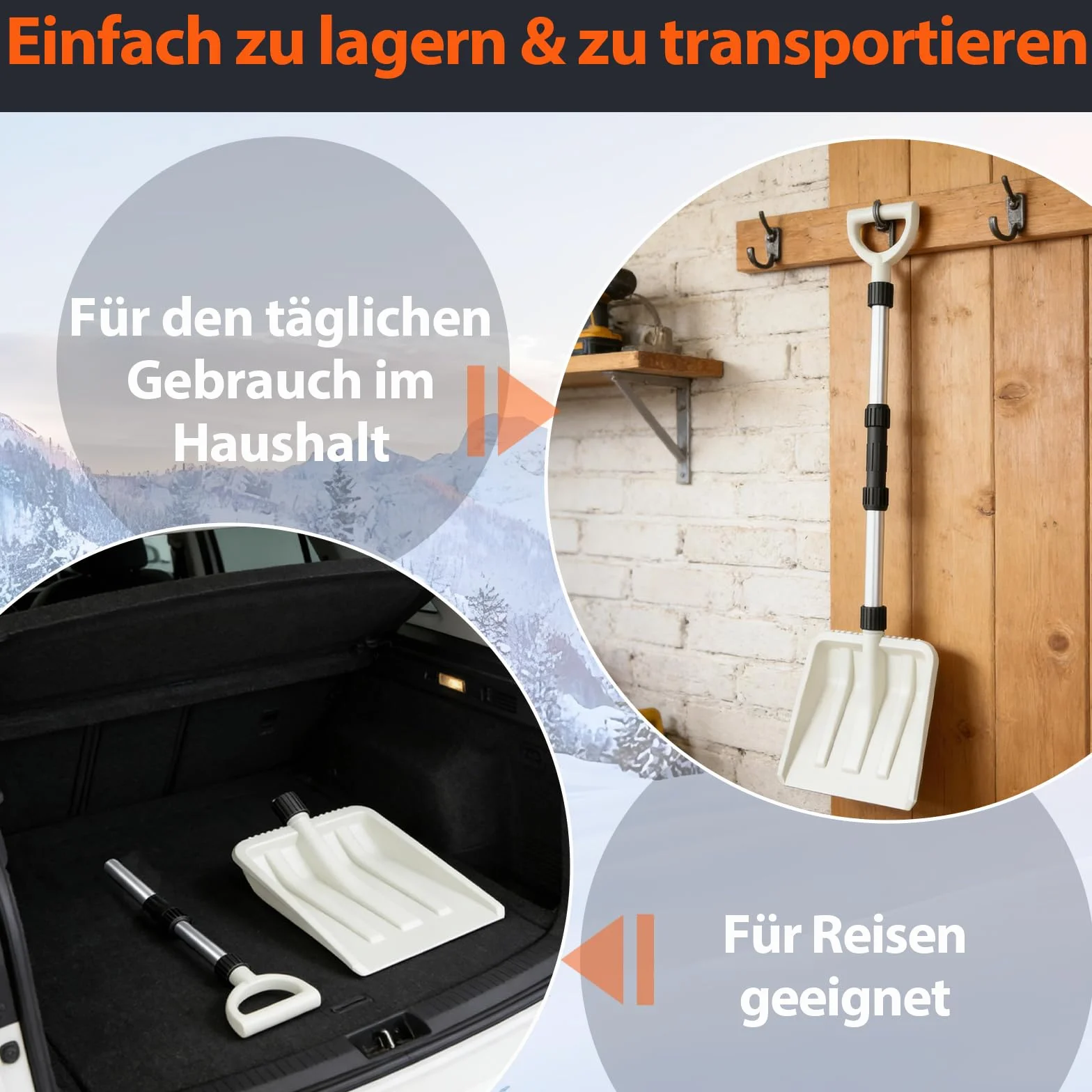 COSTWAY Łopata do śniegu, długość 116,5 cm, z ergonomicznym uchwytem i aluminiowym trzonkiem, lekka odśnieżarka na podjazd, do zabawy w bałwanki