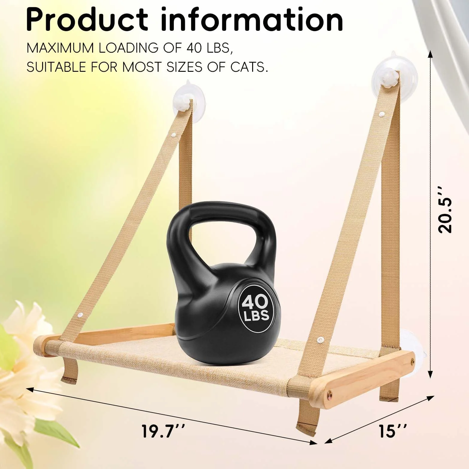 Hamak dla kota, hamak dla kota do 18 kg, leżak dla kota, hamak z widokiem 360°, uchwyt do parapetu khaki z mocną przyssawką dla kota, 50 x 38 cm