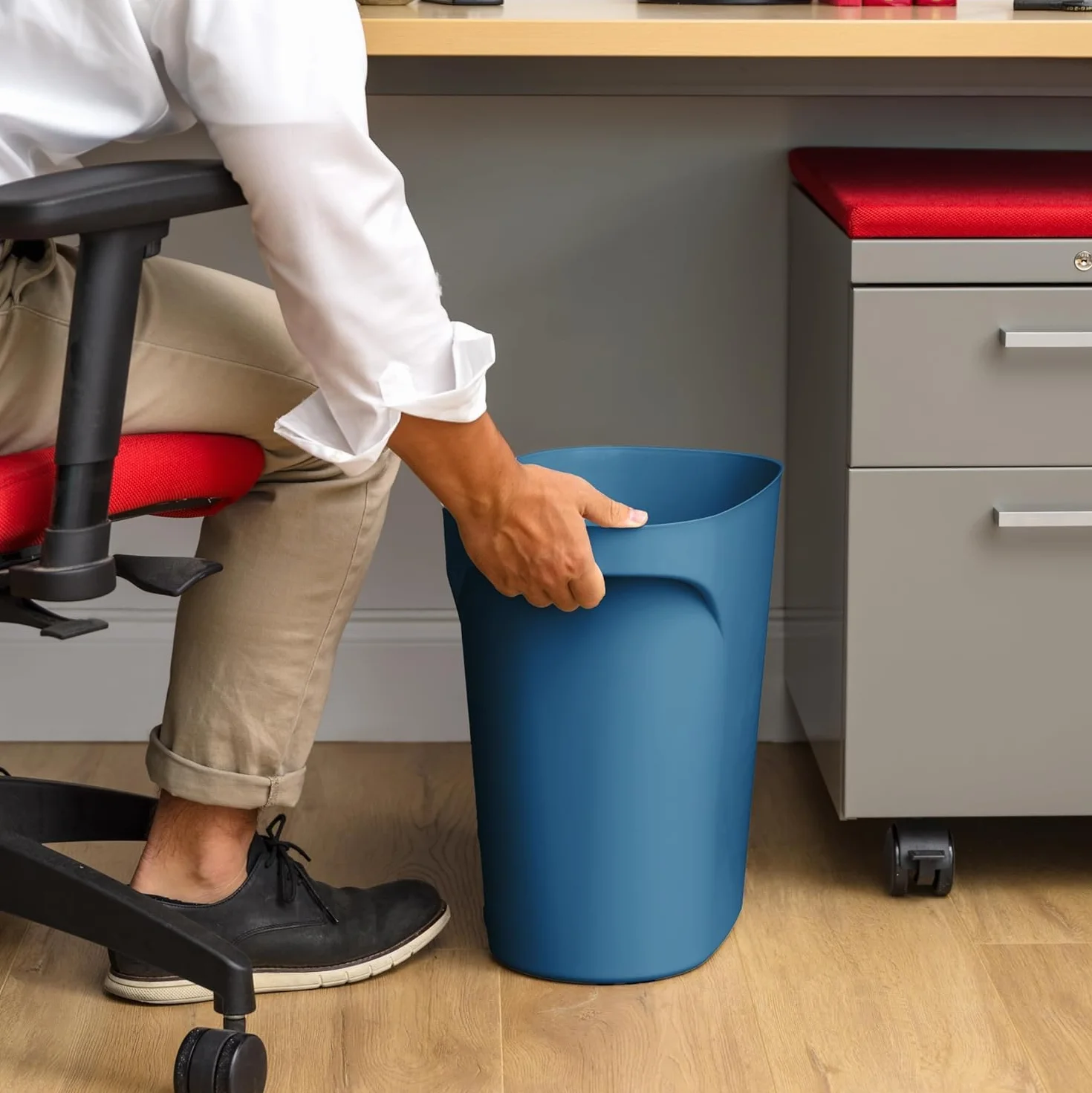 IRIS USA Kosz na śmieci z tworzywa sztucznego, 3 sztuki, z uchwytami, do domu, biura, kuchni, sypialni, łazienki, wykonany z materiałów pochodzących z recyklingu, granatowy