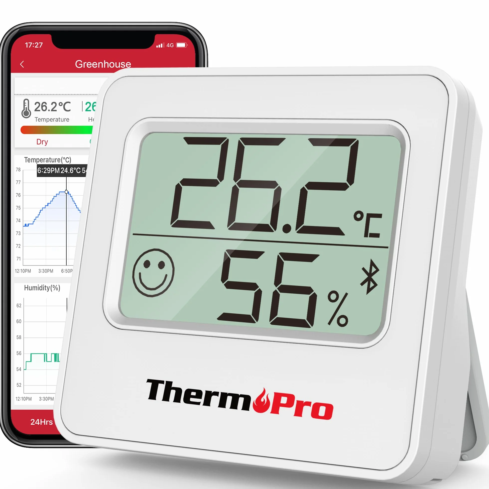 ThermoPro TempPro 80M Termometr Bluetooth, Cyfrowy higrometr ze zdalnym monitorem temperatury i wilgotności oraz inteligentnym aplikacją, Termometr Dom z maksymalnymi i minimalnymi rejestrami