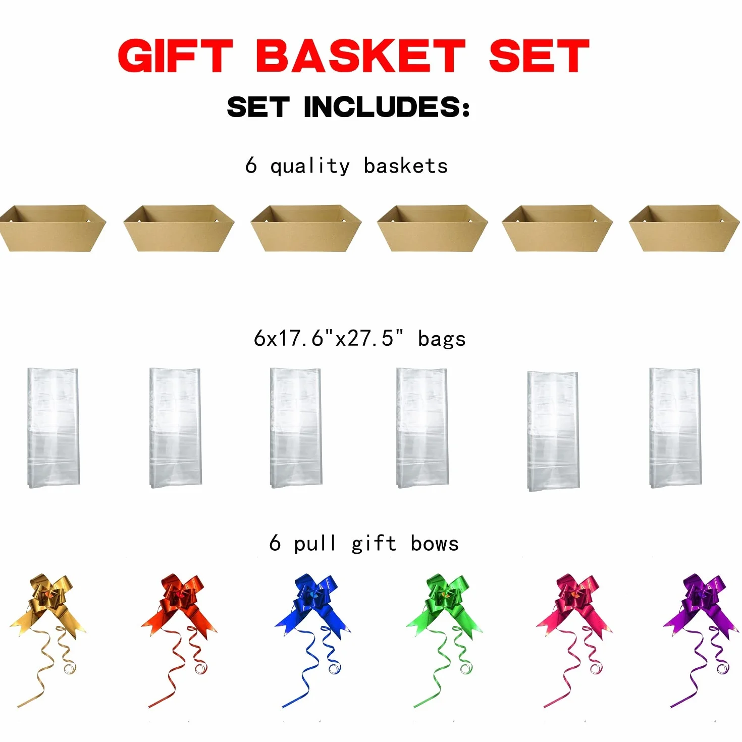 Baskets For Gifts Empty, 6 PCS Sturdy Diy Bulk Gift Basket Kraft Market Tray Cardboard Basket With Handles, Gift Baskets Kit Supplies Wrap To Fill For Birthday Christmas Valentines Thanksgiving