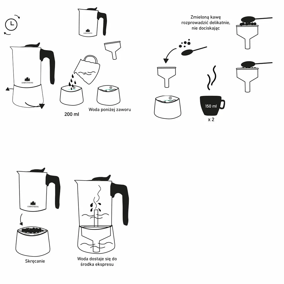 Groenenberg Ekspres do espresso indukcyjny + sitko redukcyjne I dzbanek do mokki ze stali nierdzewnej 4 lub 6 filiżanek espresso I Dzbanek do espresso z uszczelką zapasową