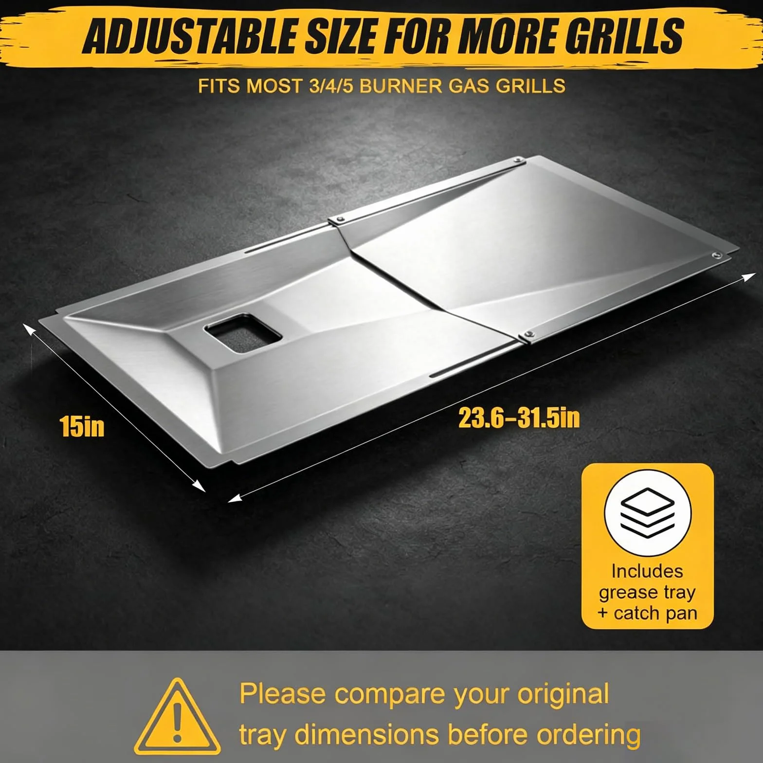 GFTIME Uniwersalna wanna na tłuszcz z tacką ociekową od 60 cm do 80 cm, regulowana patelnia ociekowa do grilla gazowego 3/4/5 palników firmy Charbroil, Dyna Glo, Nexgrill, Kenmore, Uniflame i wielu