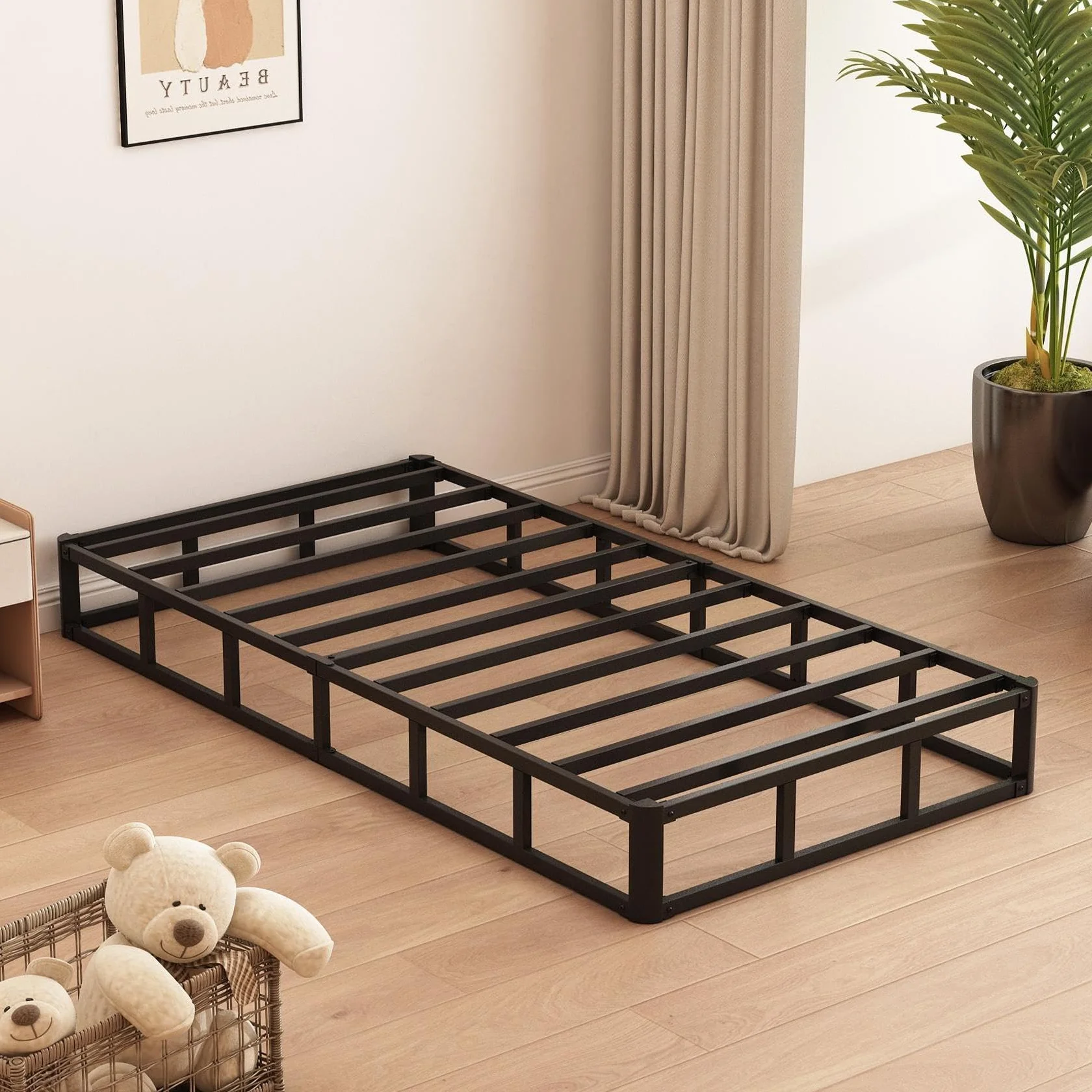 Husleephu Twin XL Box Spring, 20 cm, wysokoprofilowa metalowa rama Twin XL Box Spring, tylko podstawa łóżka z pokrowcem z tkaniny, solidny fundament materaca, łatwy montaż, bez hałasu, czarna