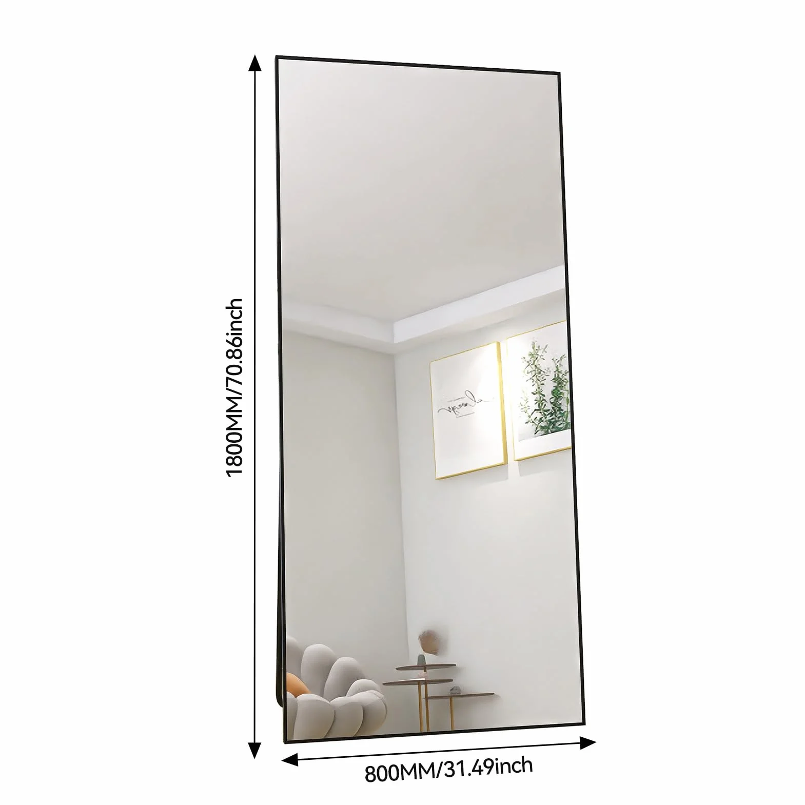 Fofetbfo Lustro stojące o pełnej długości, 180 x 80 cm, prostokątne, duże lustro ścienne do zawieszenia, duże lustro ścienne z aluminiową ramą do łazienki, sypialni, przedpokoju