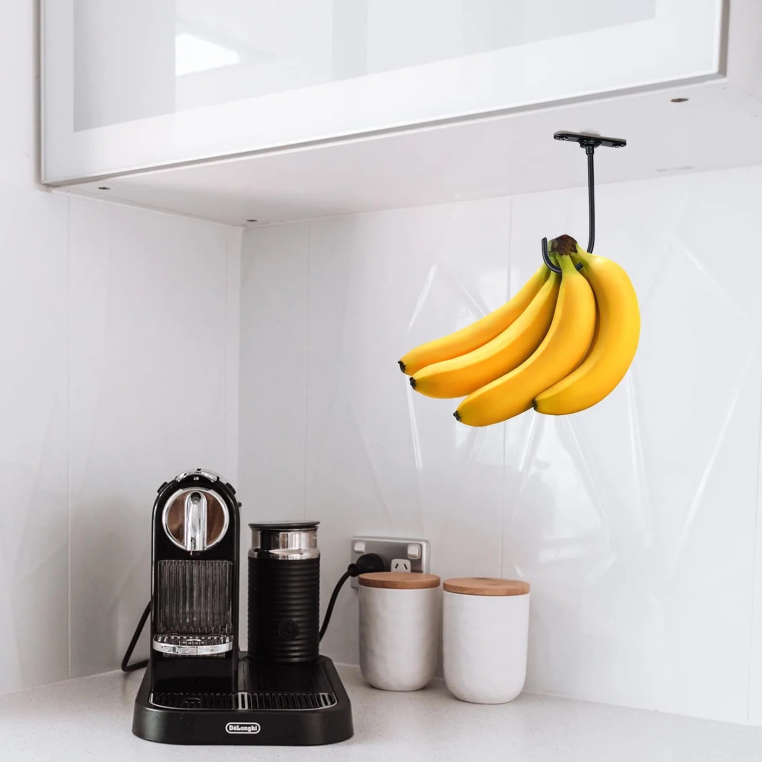 Wieszak bananowy haczyk bananowy składany haczyk bananowy na lekkie przedmioty kuchenne haczyk bananowy pod szafką uniwersalny wieszak na banany pod szafką